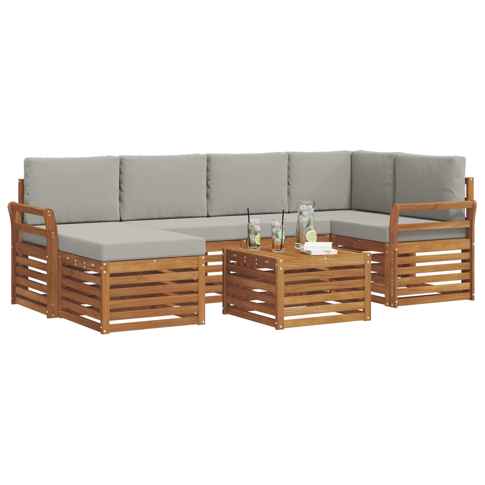 Outdoor-Sofagarnitur 7 stk. Natürlich und Hellgrau Polyester