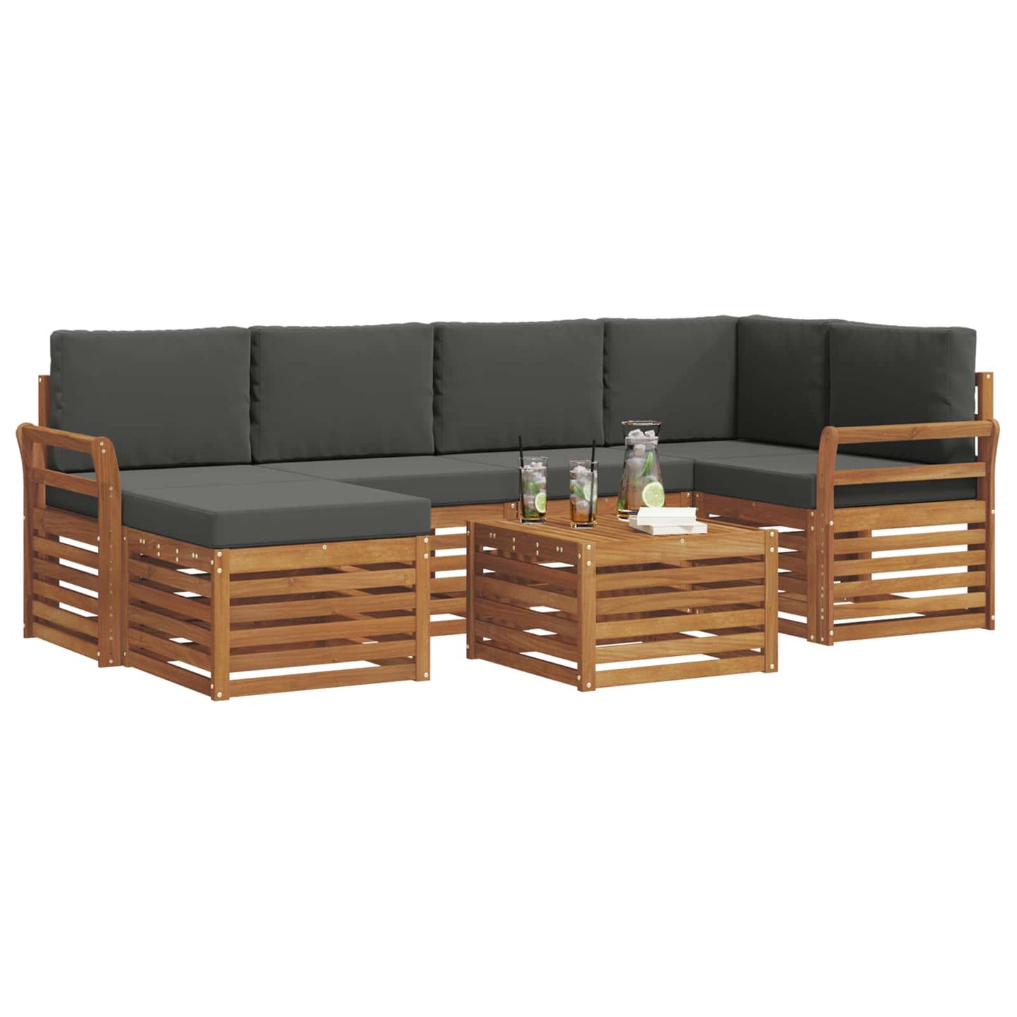 Outdoor-Sofagarnitur 7 stk. Natur und Anthrazit Polyester