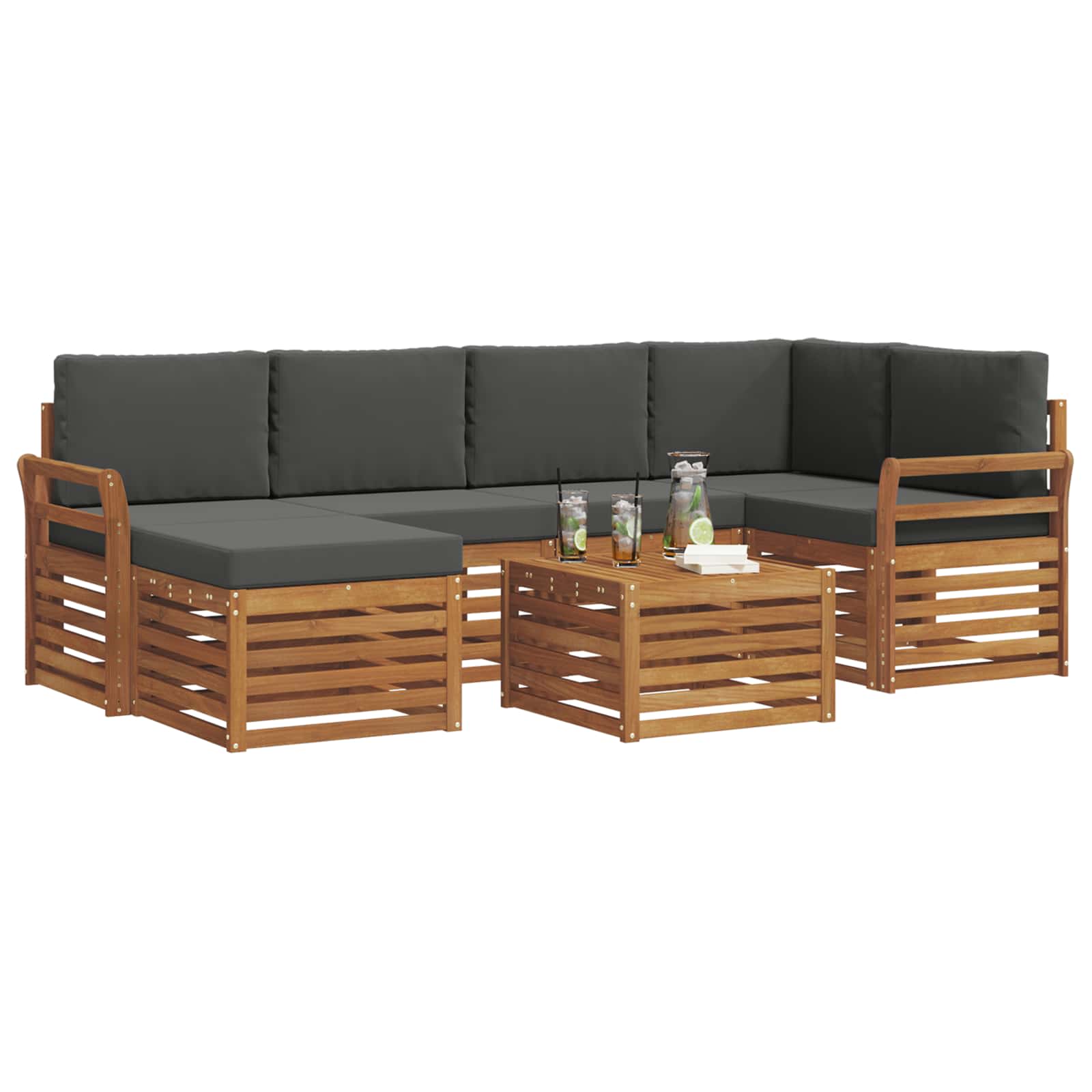 Outdoor-Sofagarnitur 7 stk. Natur und Anthrazit Polyester