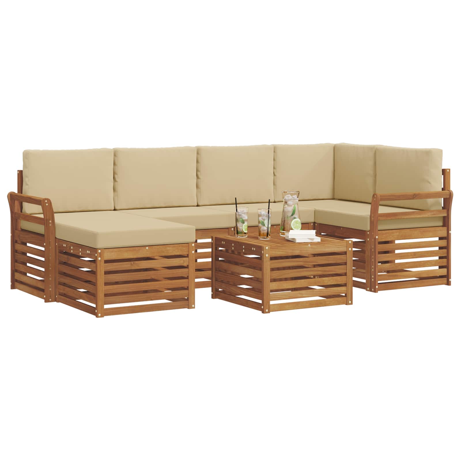 Outdoor-Sofagarnitur 7 stk. Natur und Beige Polyester