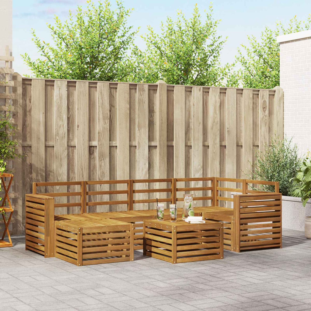 Outdoor-Sofagarnitur 7 stk. Natur Polyester