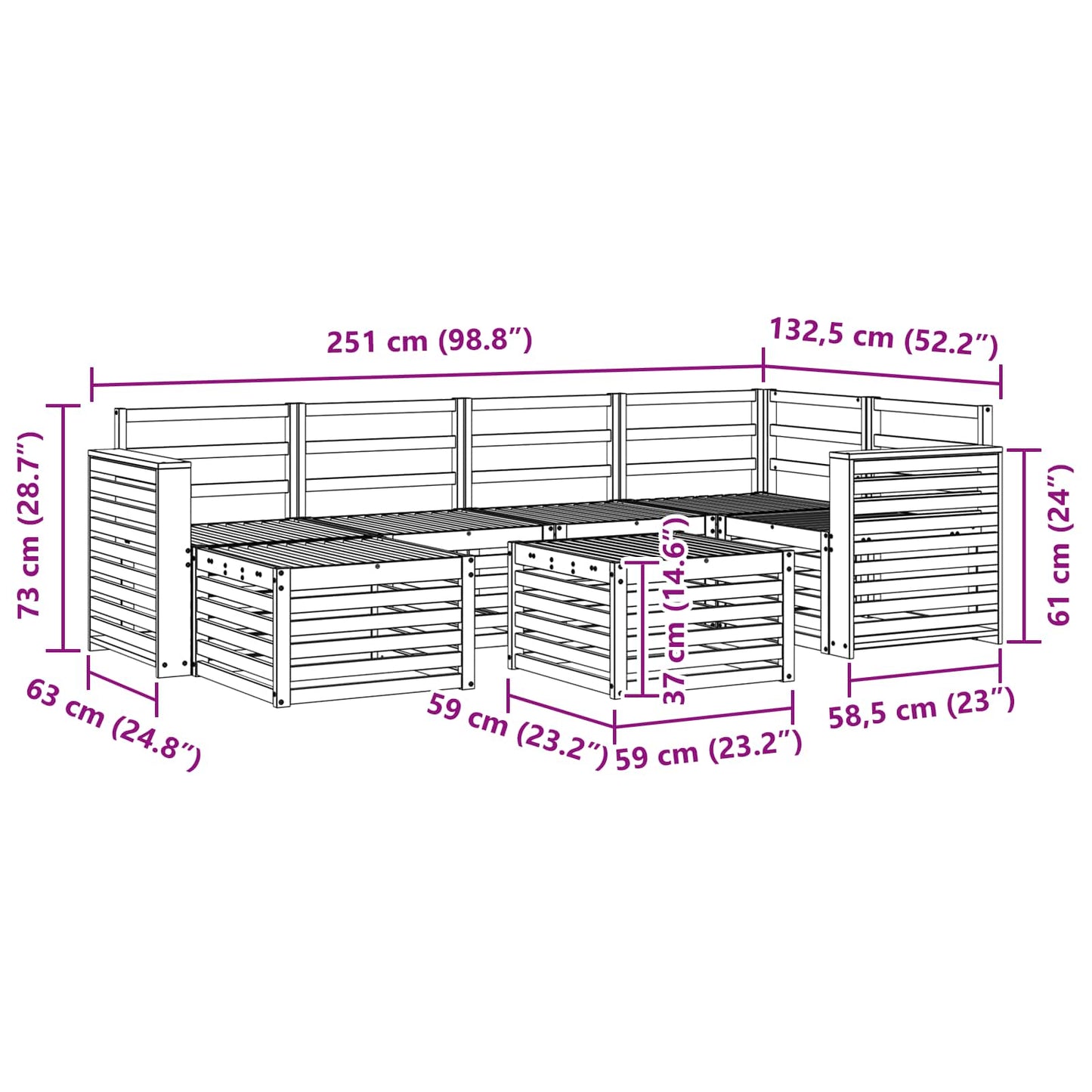 Ecksofa Set 7 pcs Natur Massivholz Akazie