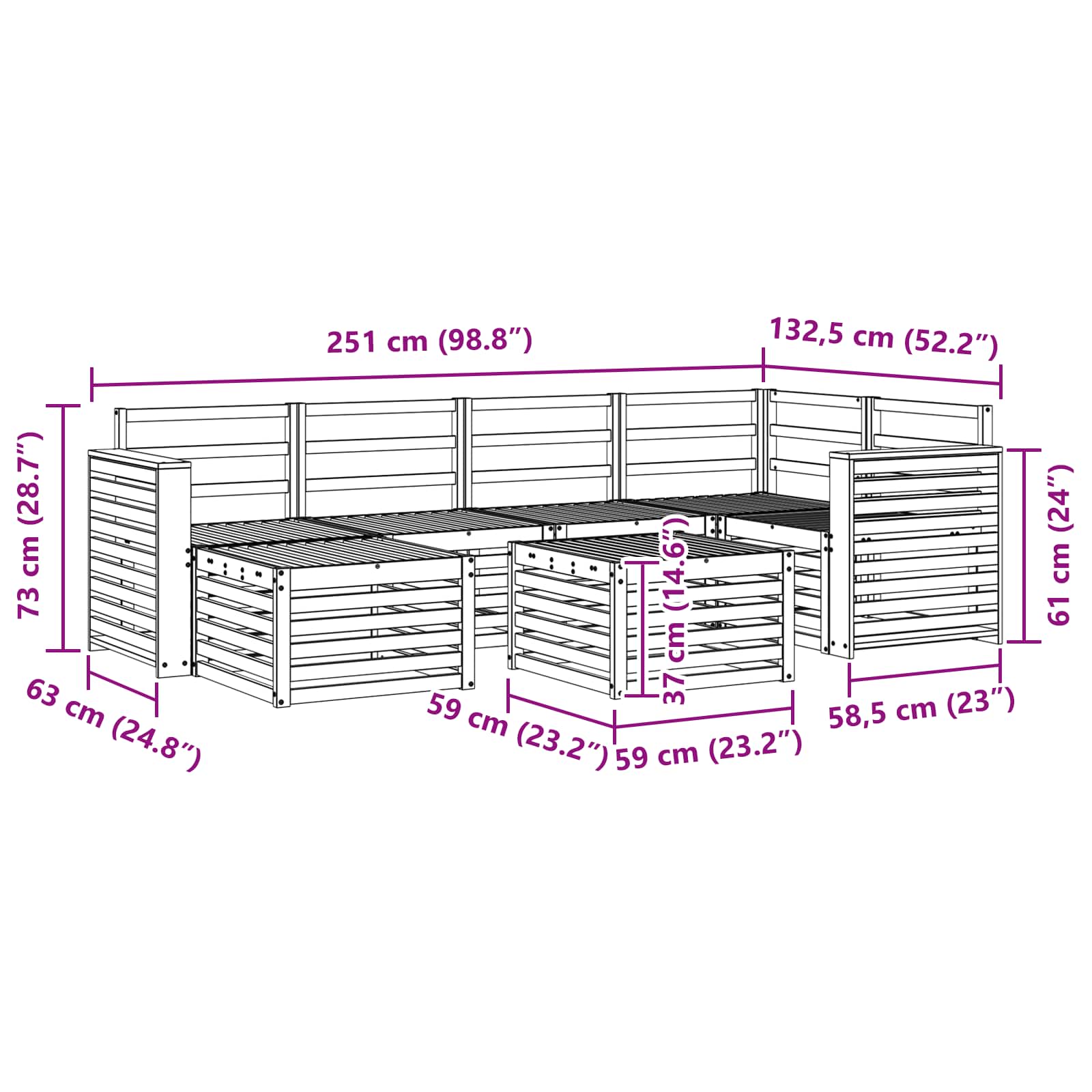 Ecksofa Set 7 pcs Natur Massivholz Akazie