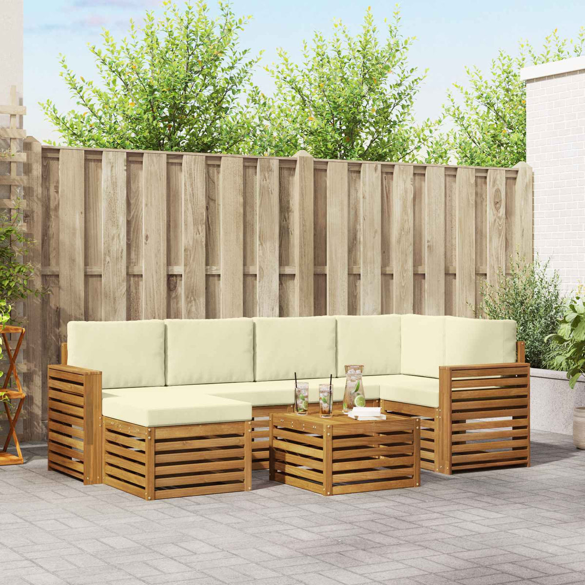 Outdoor-Sofagarnitur 7 stk. Natur und Creme Polyester