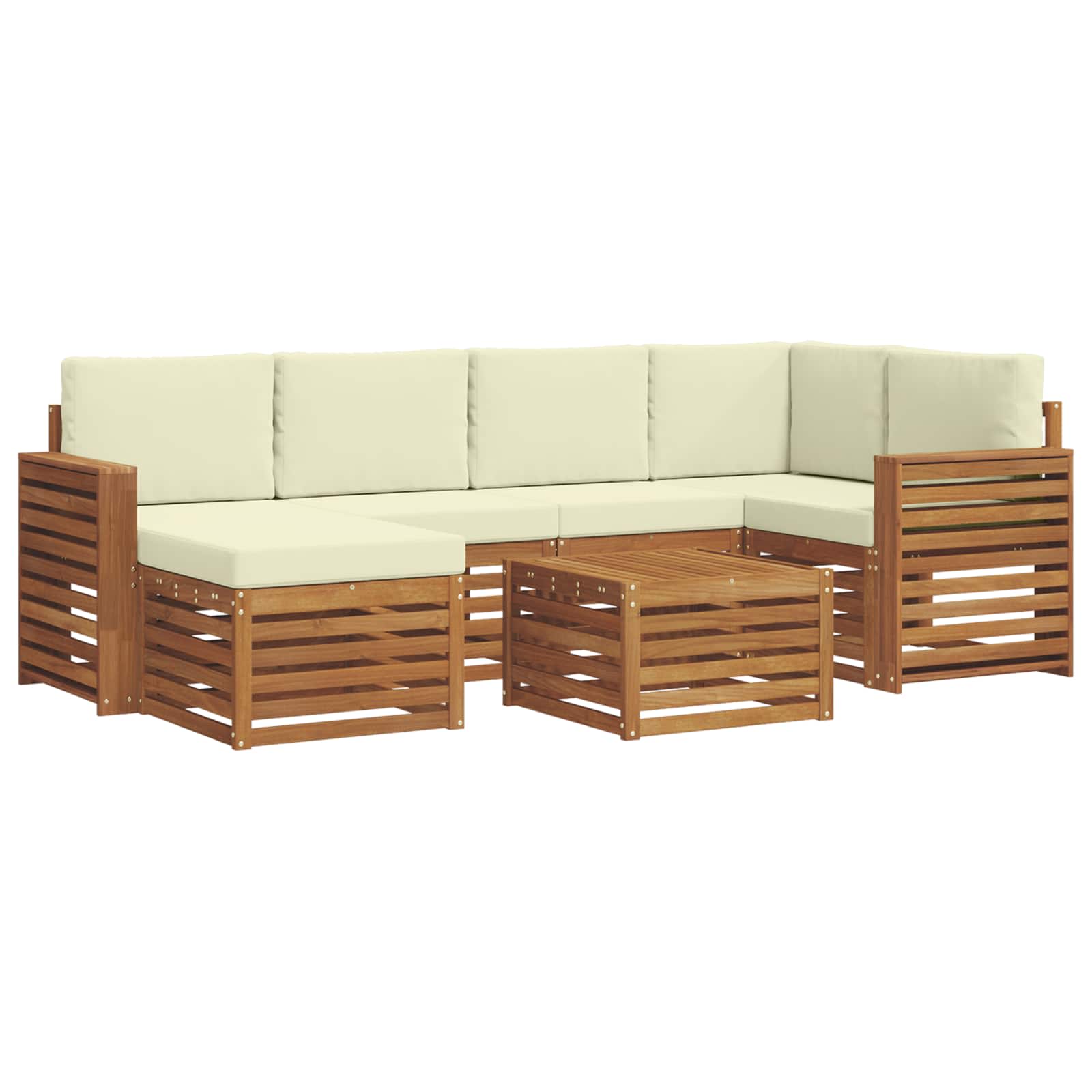 Ecksofa Set mit Kissen 7 pcs Natur und Creme Massivholz Akazie