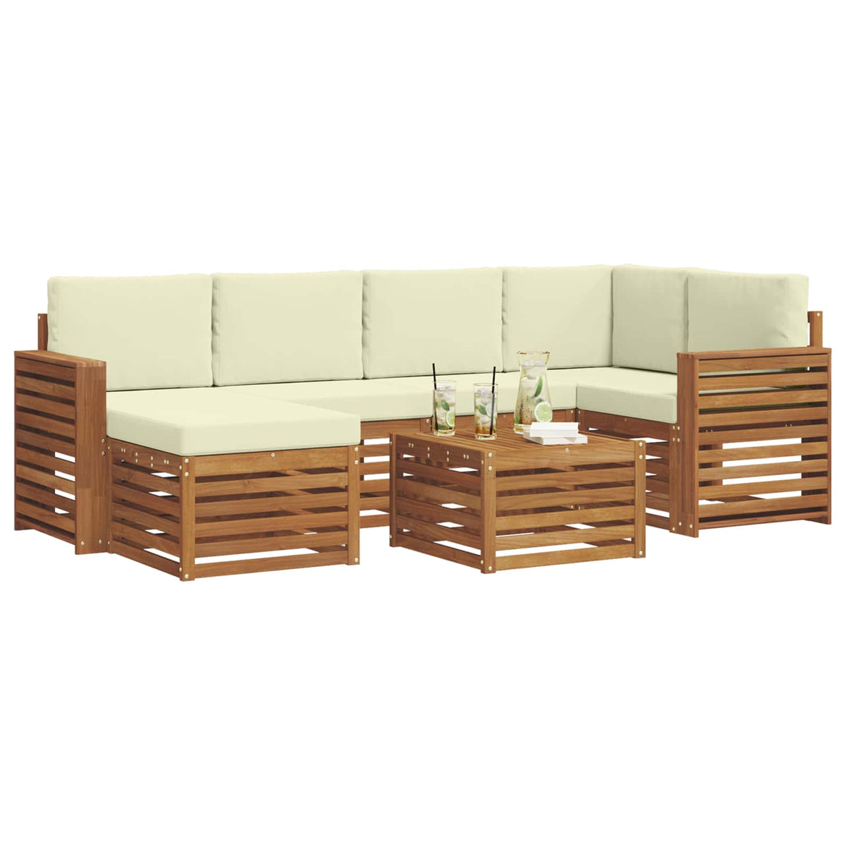 Outdoor-Sofagarnitur 7 stk. Natur und Creme Polyester