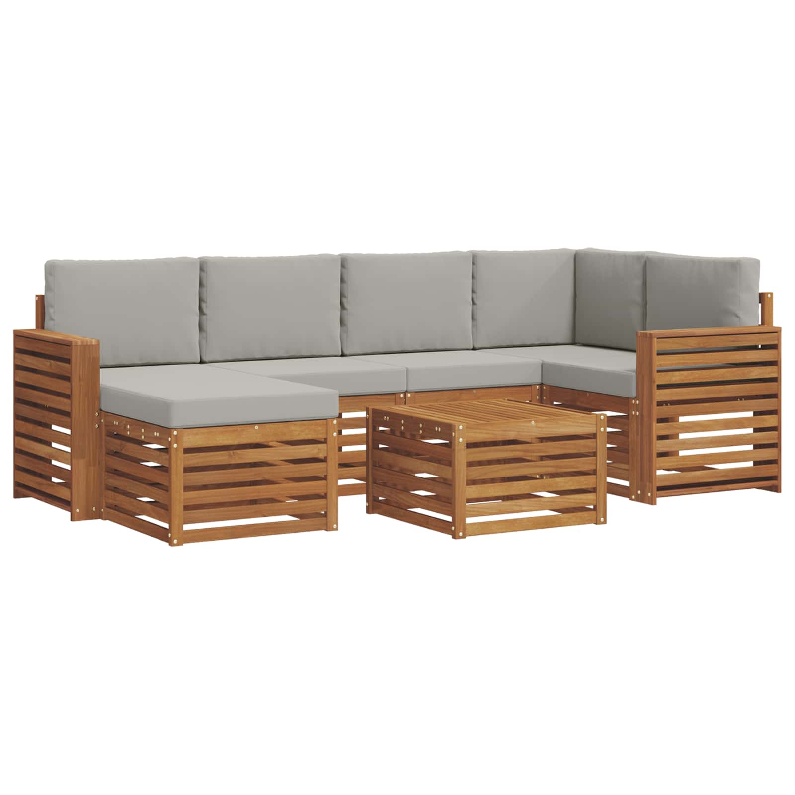 Outdoor-Sofagarnitur 7 stk. Natürlich und Hellgrau Polyester