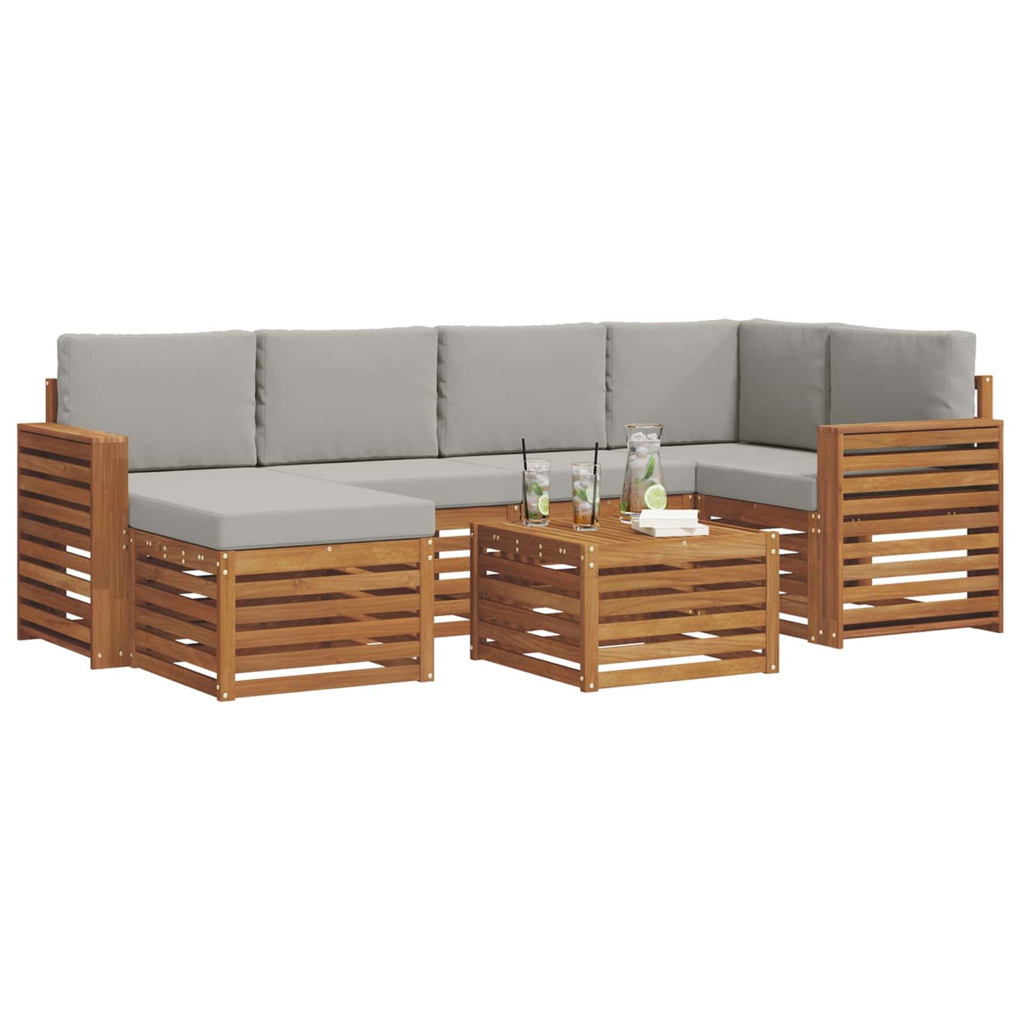Outdoor-Sofagarnitur 7 stk. Natürlich und Hellgrau Polyester