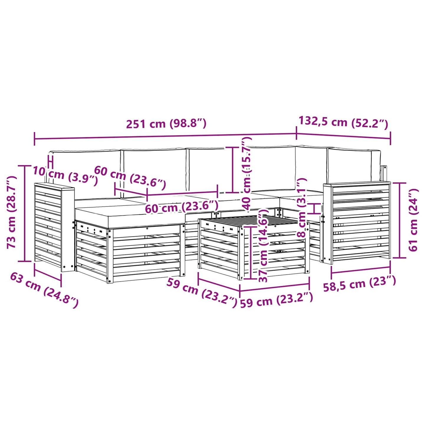Outdoor-Sofagarnitur 7 stk. Natürlich und Hellgrau Polyester