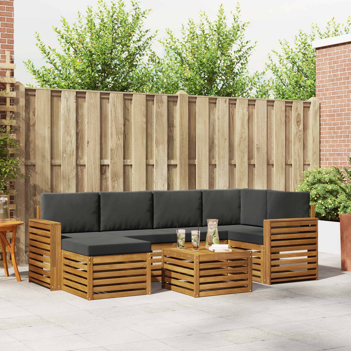 Outdoor-Sofagarnitur 7 stk. Natur und Anthrazit Polyester