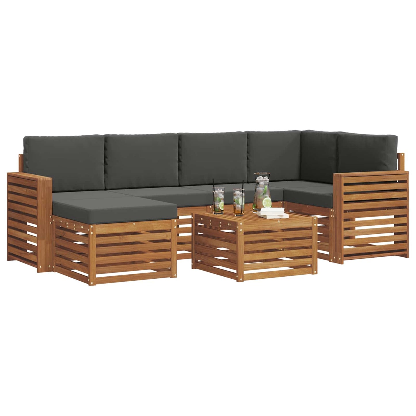 Outdoor-Sofagarnitur 7 stk. Natur und Anthrazit Polyester