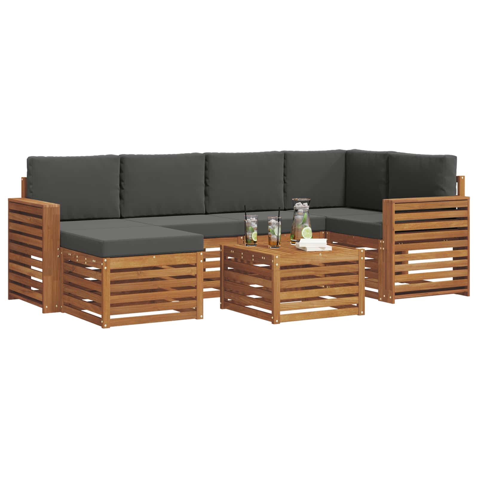 Outdoor-Sofagarnitur 7 stk. Natur und Anthrazit Polyester