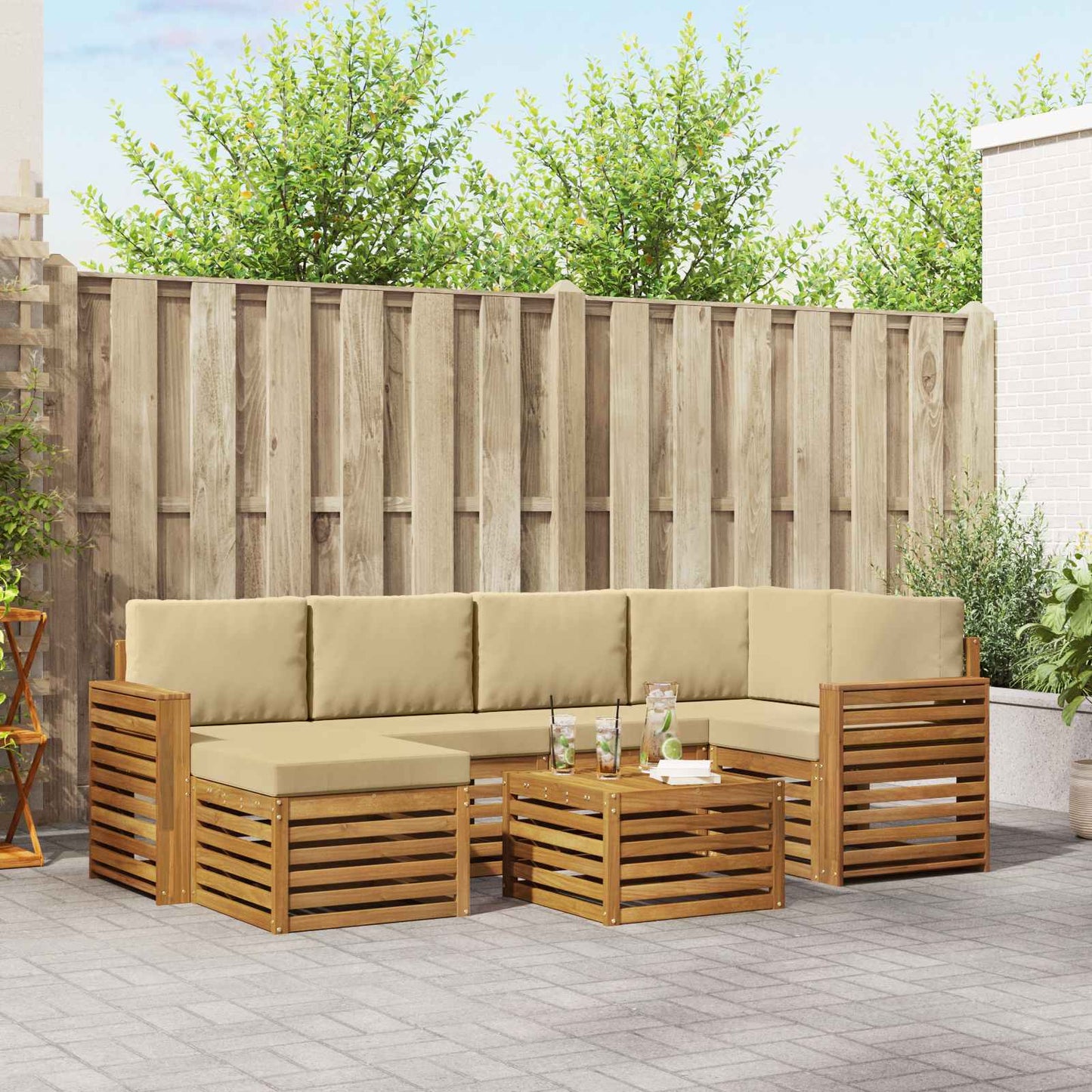 Outdoor-Sofagarnitur 7 stk. Natur und Beige Polyester