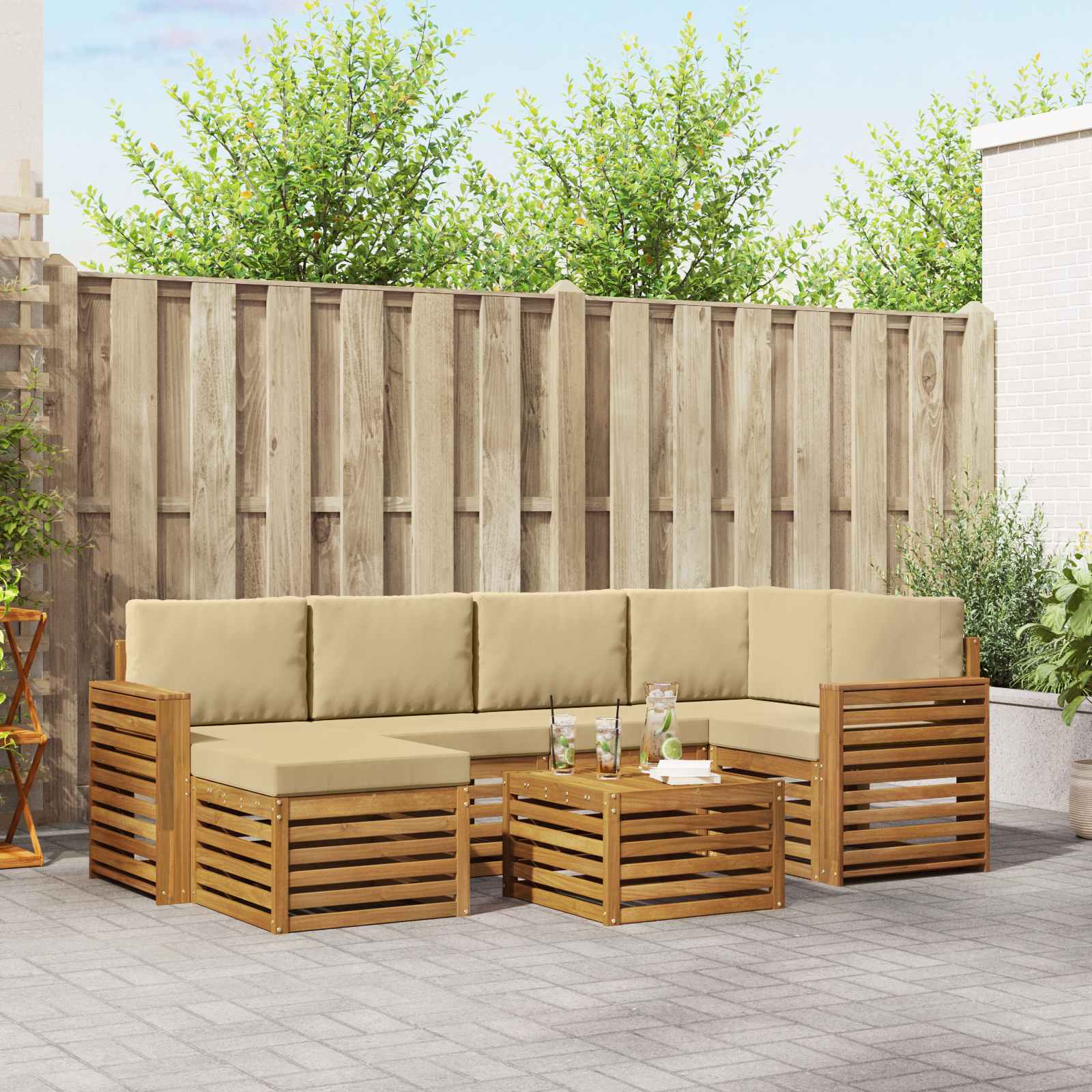 Outdoor-Sofagarnitur 7 stk. Natur und Beige Polyester