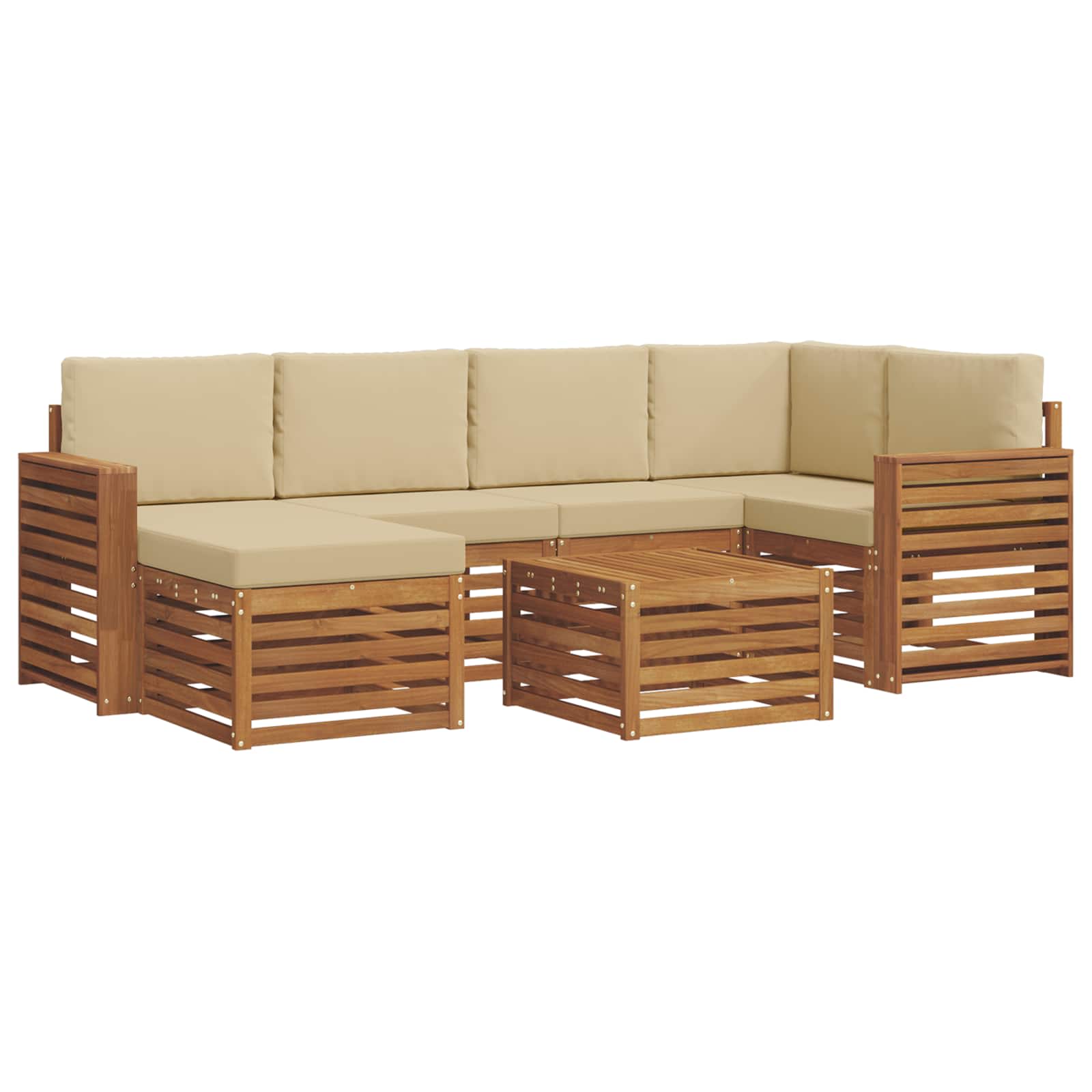 Outdoor-Sofagarnitur 7 stk. Natur und Beige Polyester