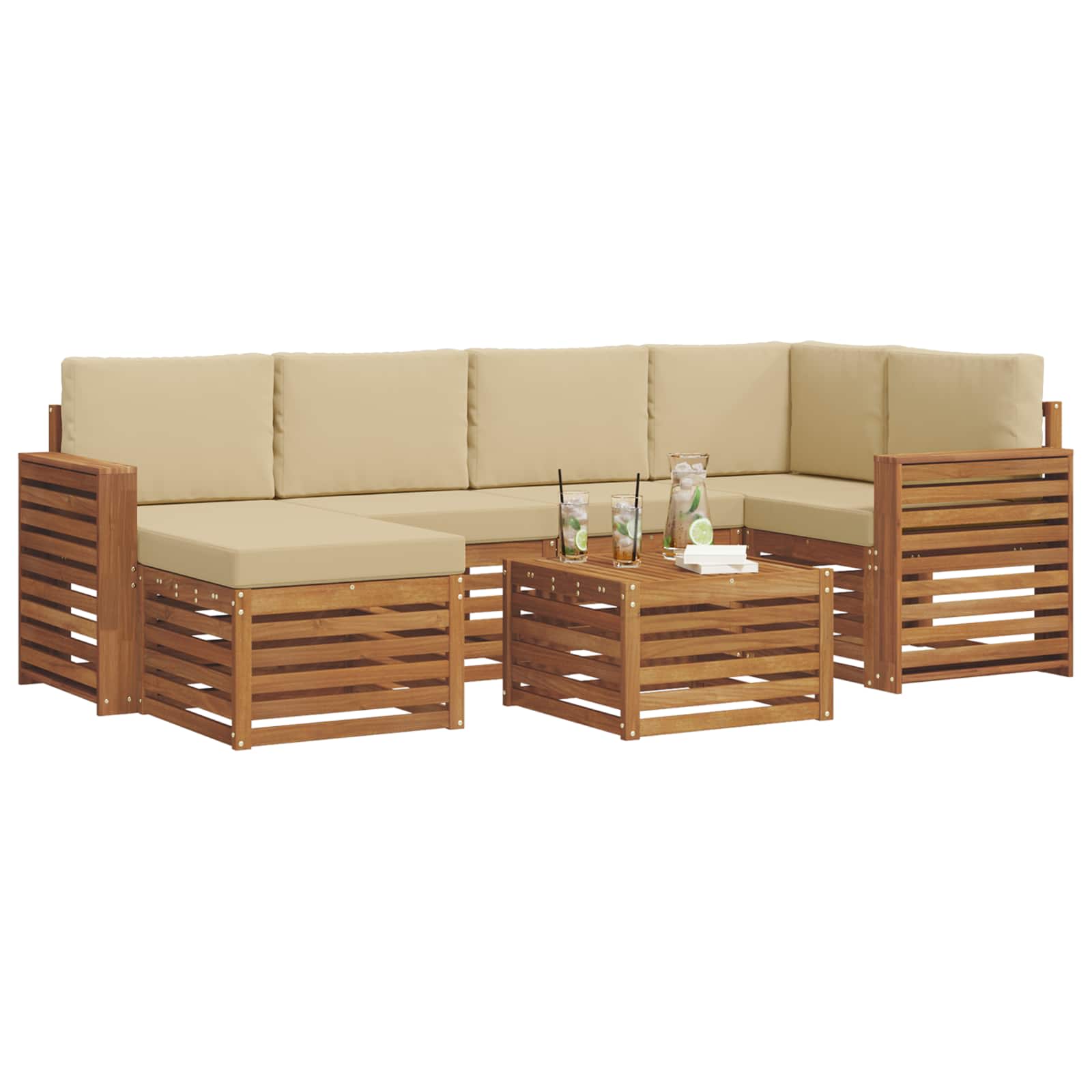 Outdoor-Sofagarnitur 7 stk. Natur und Beige Polyester