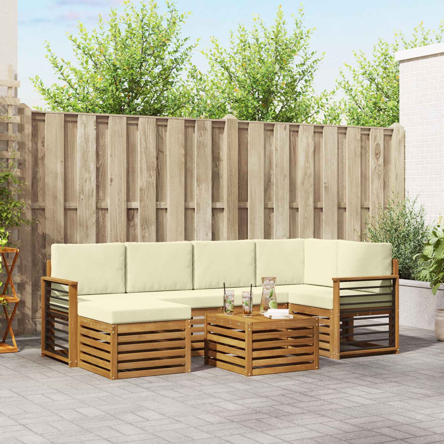 Outdoor-Sofagarnitur 7 stk. Natur und Creme Polyester