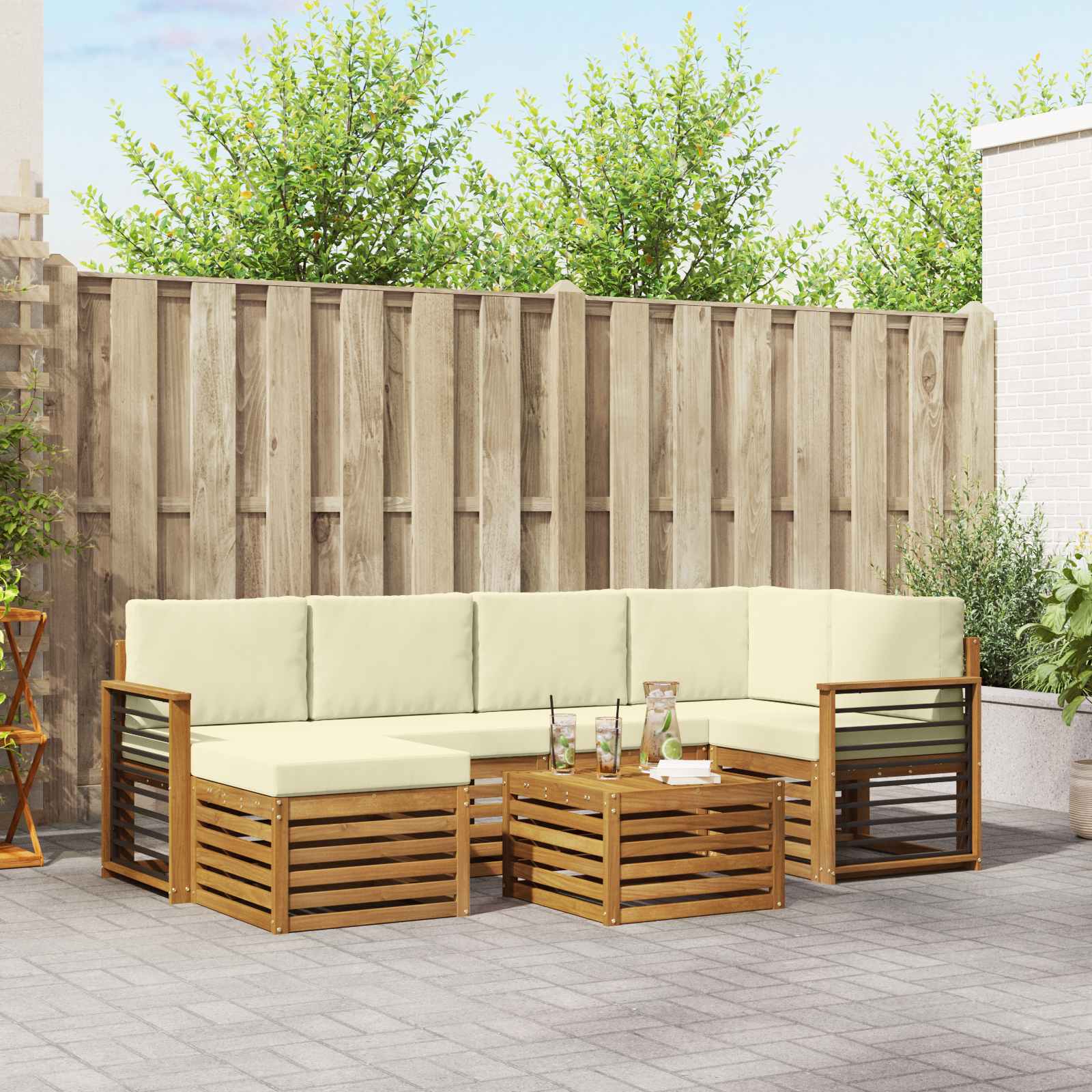 Outdoor-Sofagarnitur 7 stk. Natur und Creme Polyester