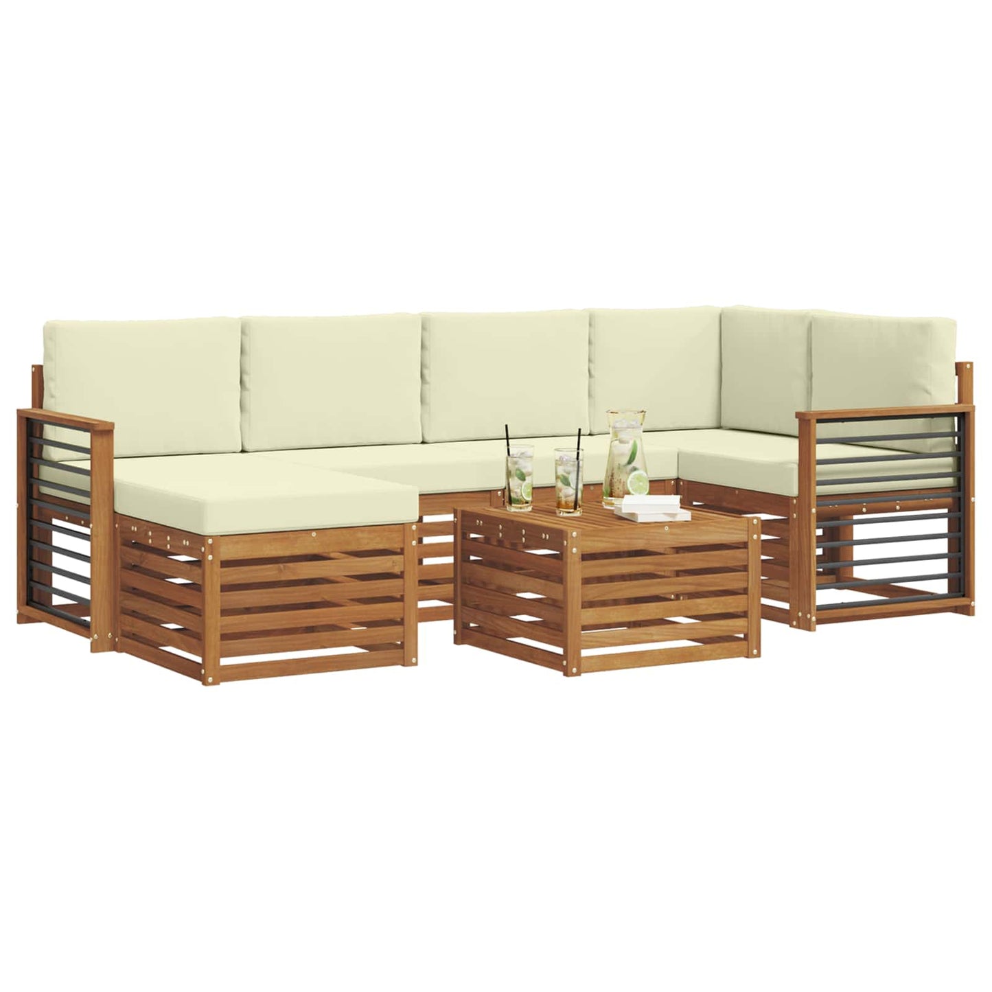 Outdoor-Sofagarnitur 7 stk. Natur und Creme Polyester