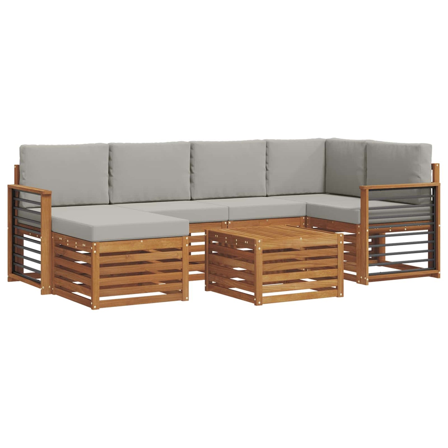 Outdoor-Sofagarnitur 7 stk. Natürlich und Hellgrau Polyester