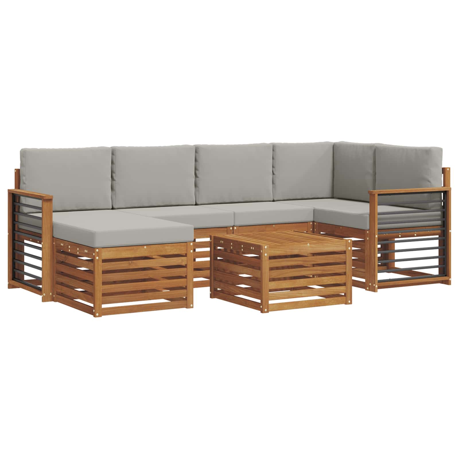 Outdoor-Sofagarnitur 7 stk. Natürlich und Hellgrau Polyester