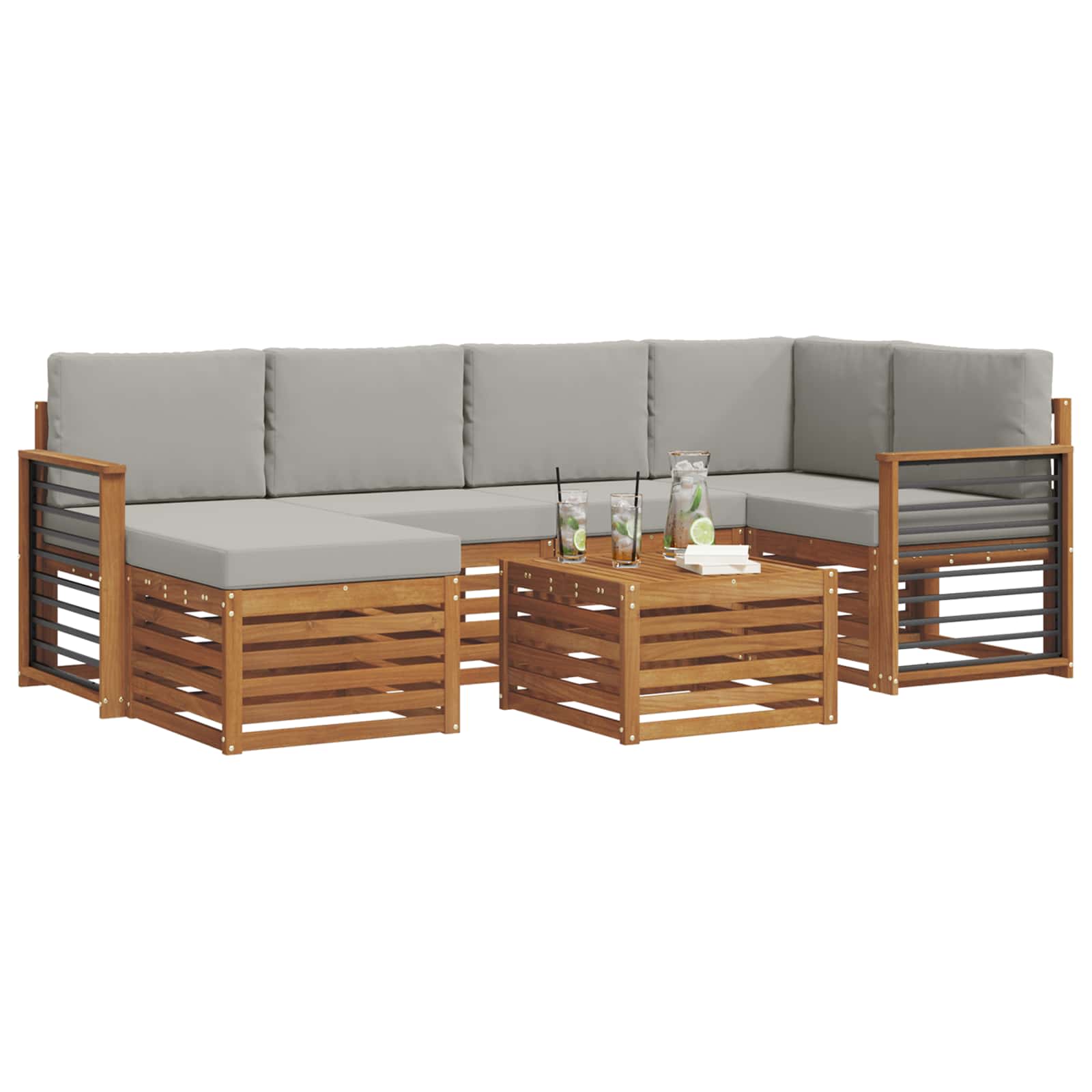 Outdoor-Sofagarnitur 7 stk. Natürlich und Hellgrau Polyester
