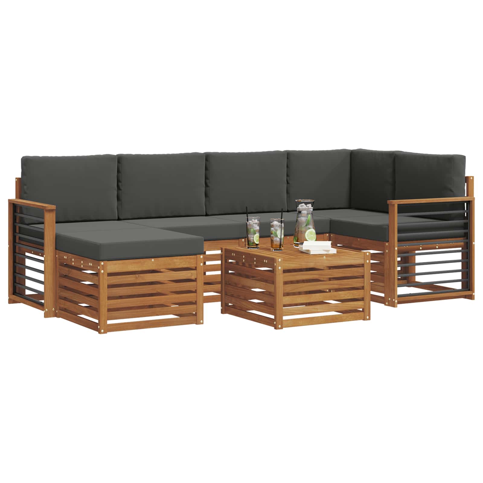 Outdoor-Sofagarnitur 7 stk. Natur und Anthrazit Polyester
