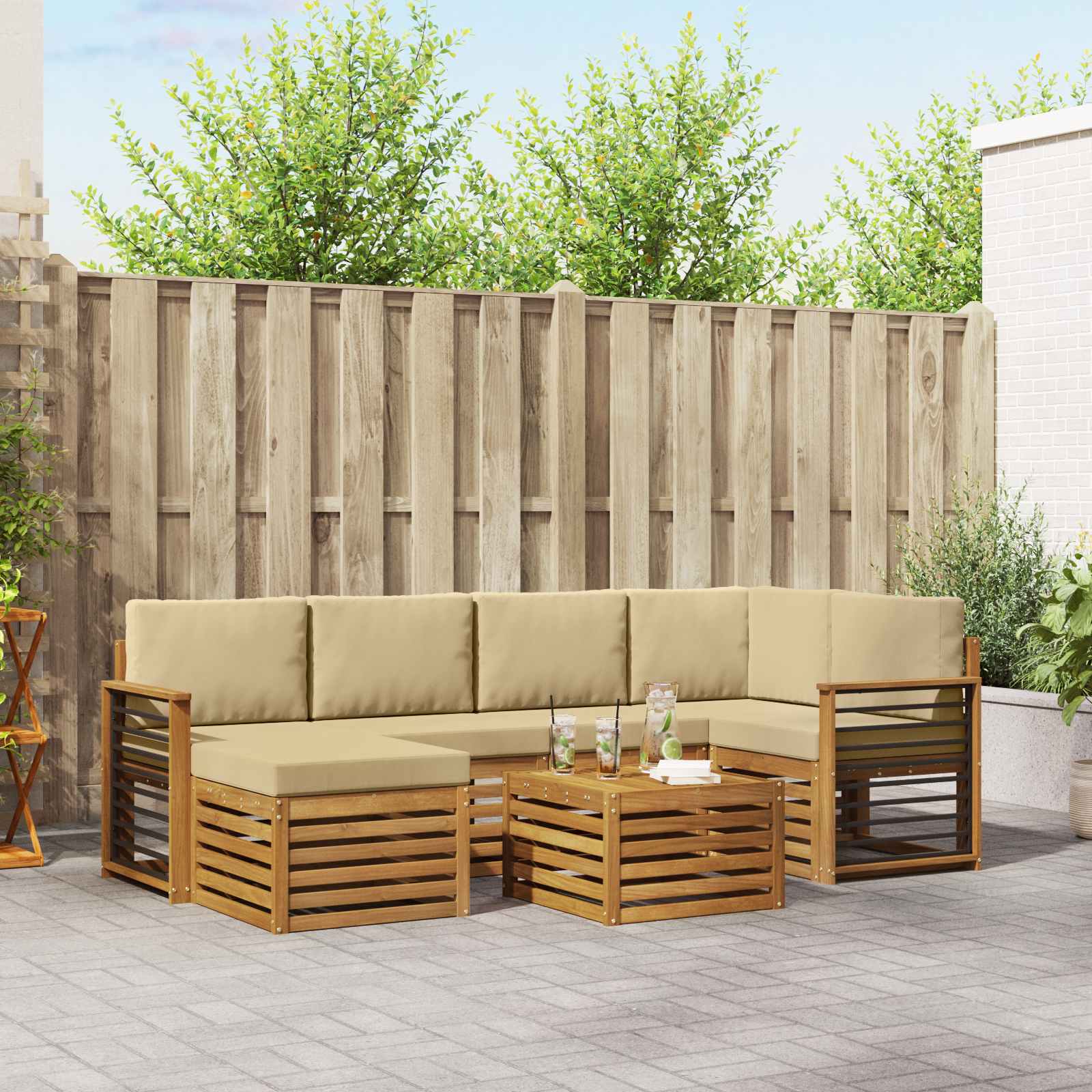Outdoor-Sofagarnitur 7 stk. Natur und Beige Polyester