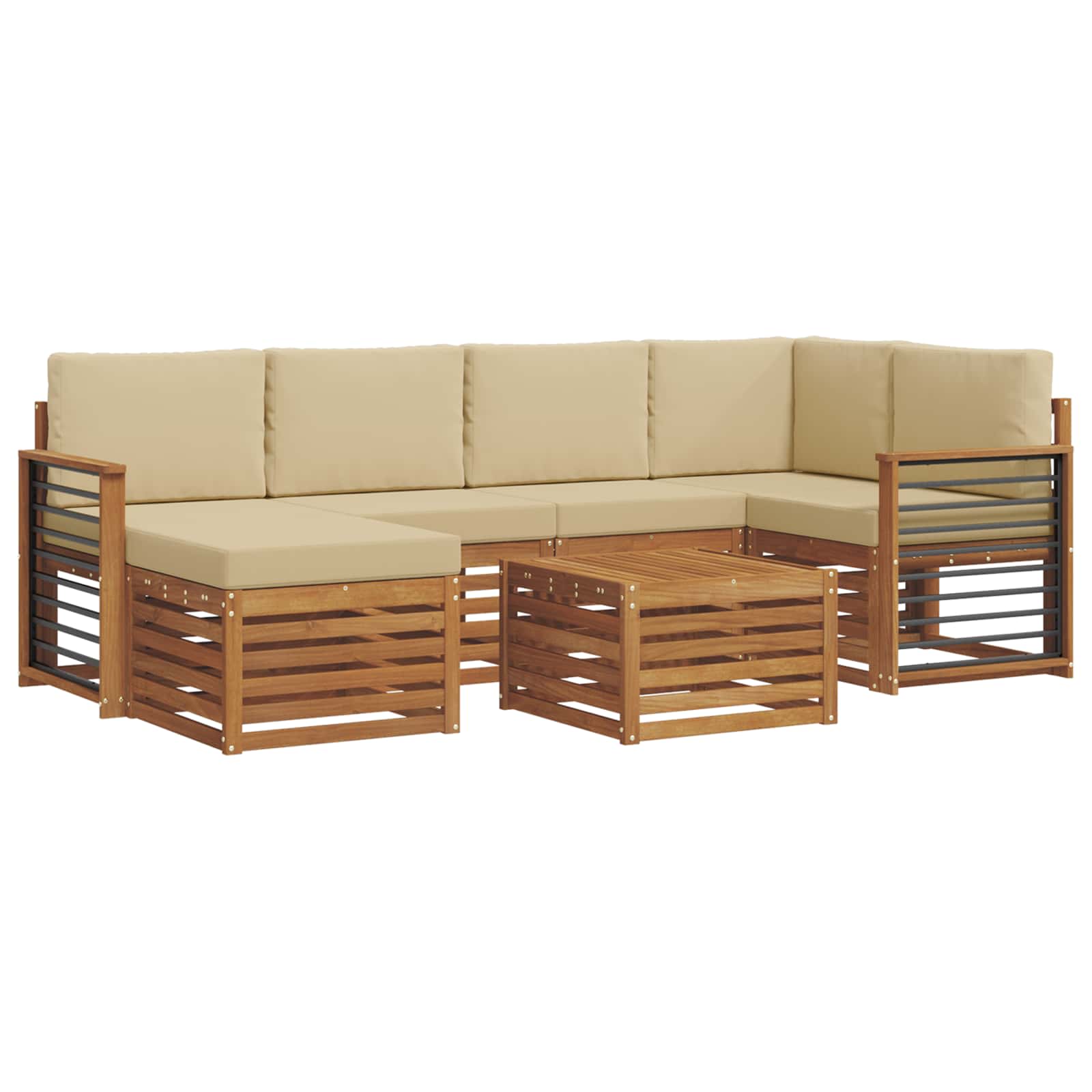 Outdoor-Sofagarnitur 7 stk. Natur und Beige Polyester