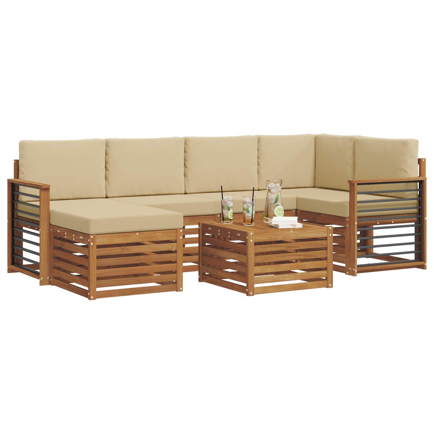 Outdoor-Sofagarnitur 7 stk. Natur und Beige Polyester