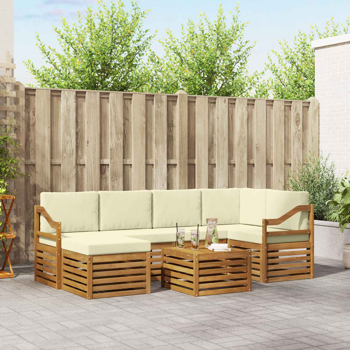 Outdoor-Sofagarnitur 7 stk. Natur und Creme Polyester