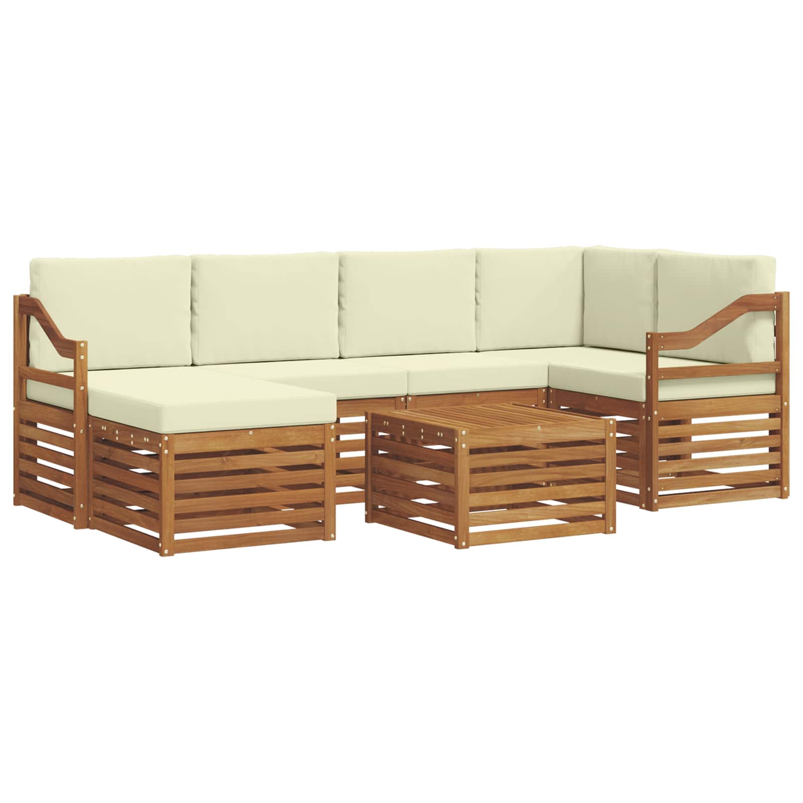 Ecksofa Set mit Kissen 7 pcs Natur und Creme Massivholz Akazie