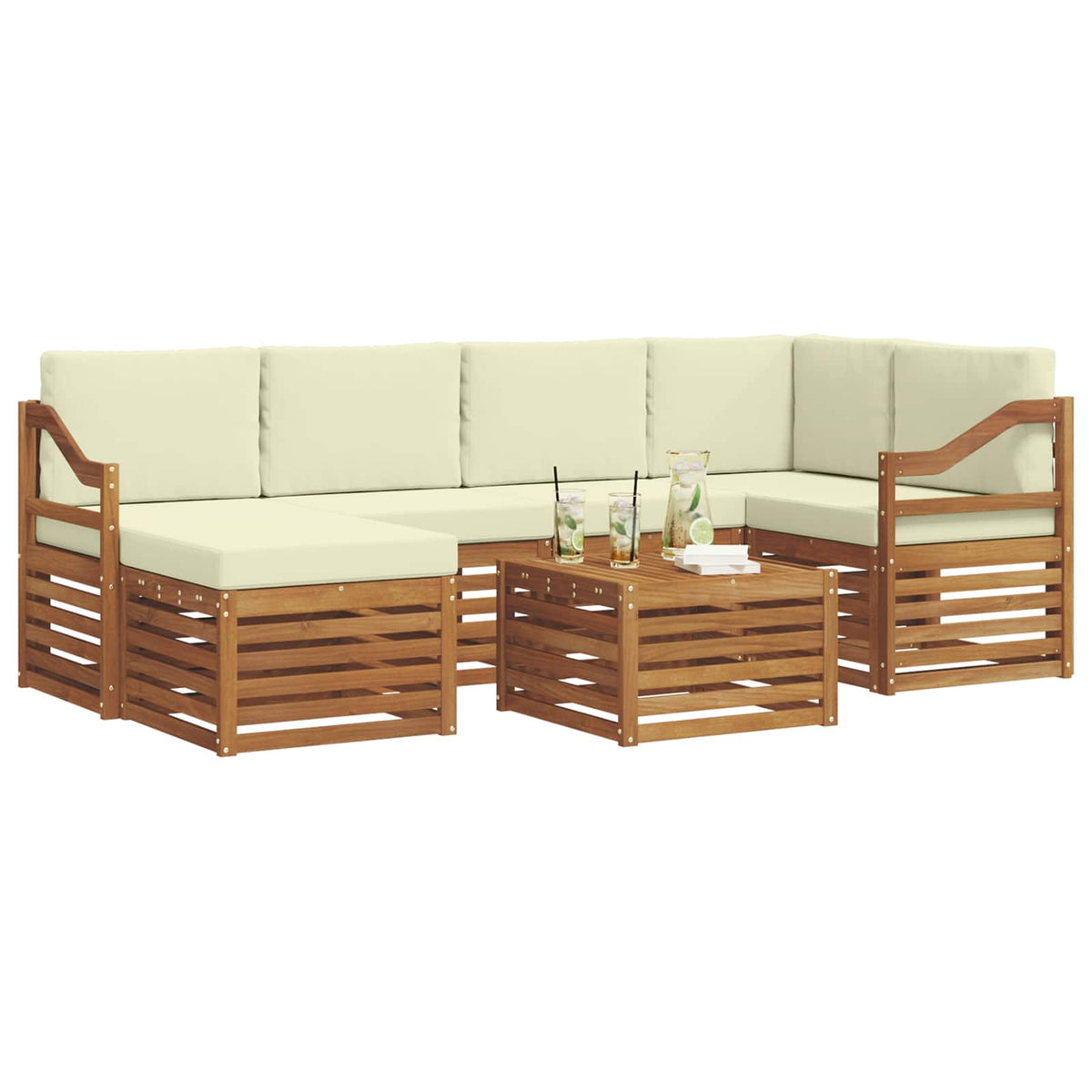 Outdoor-Sofagarnitur 7 stk. Natur und Creme Polyester