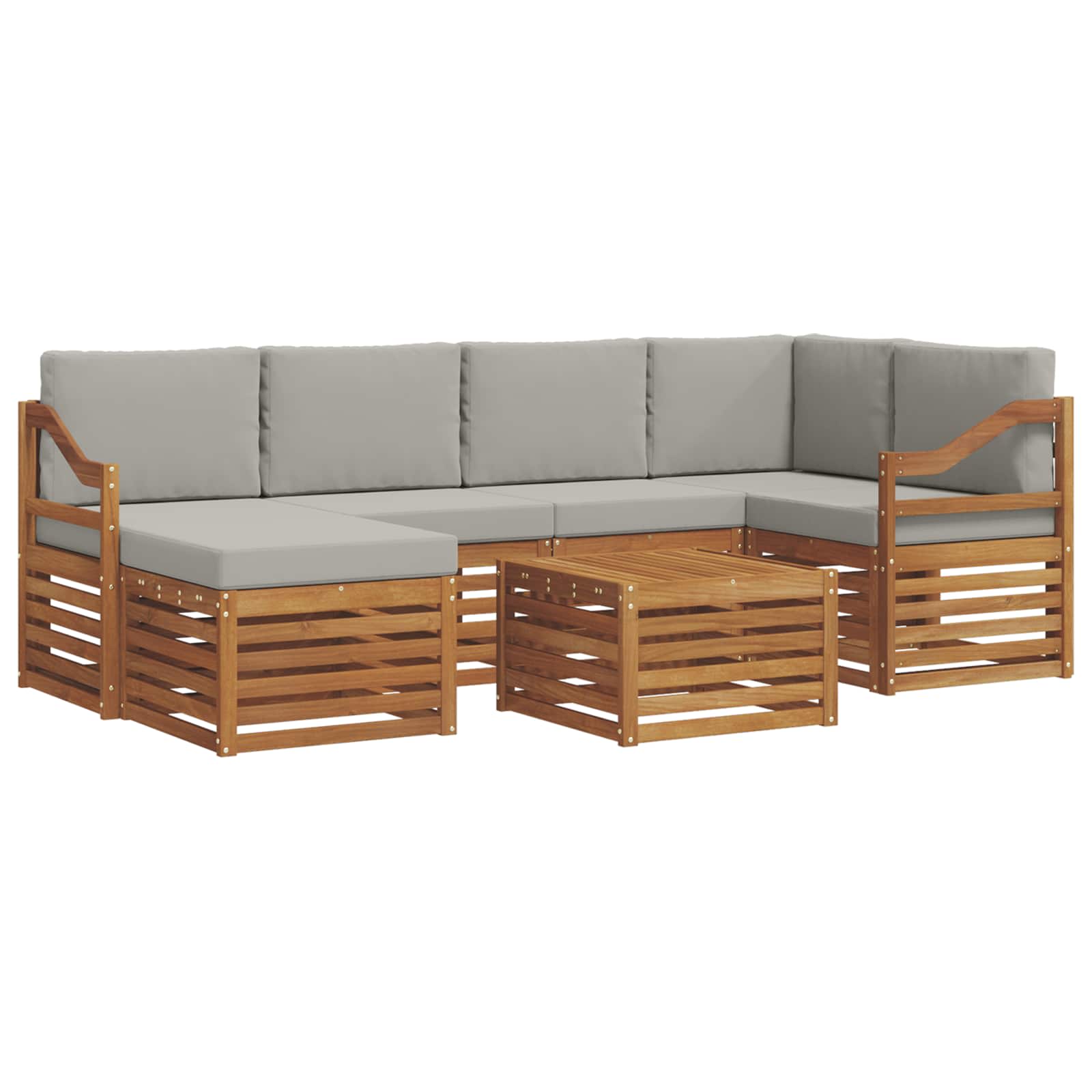 Outdoor-Sofagarnitur 7 stk. Natürlich und Hellgrau Polyester