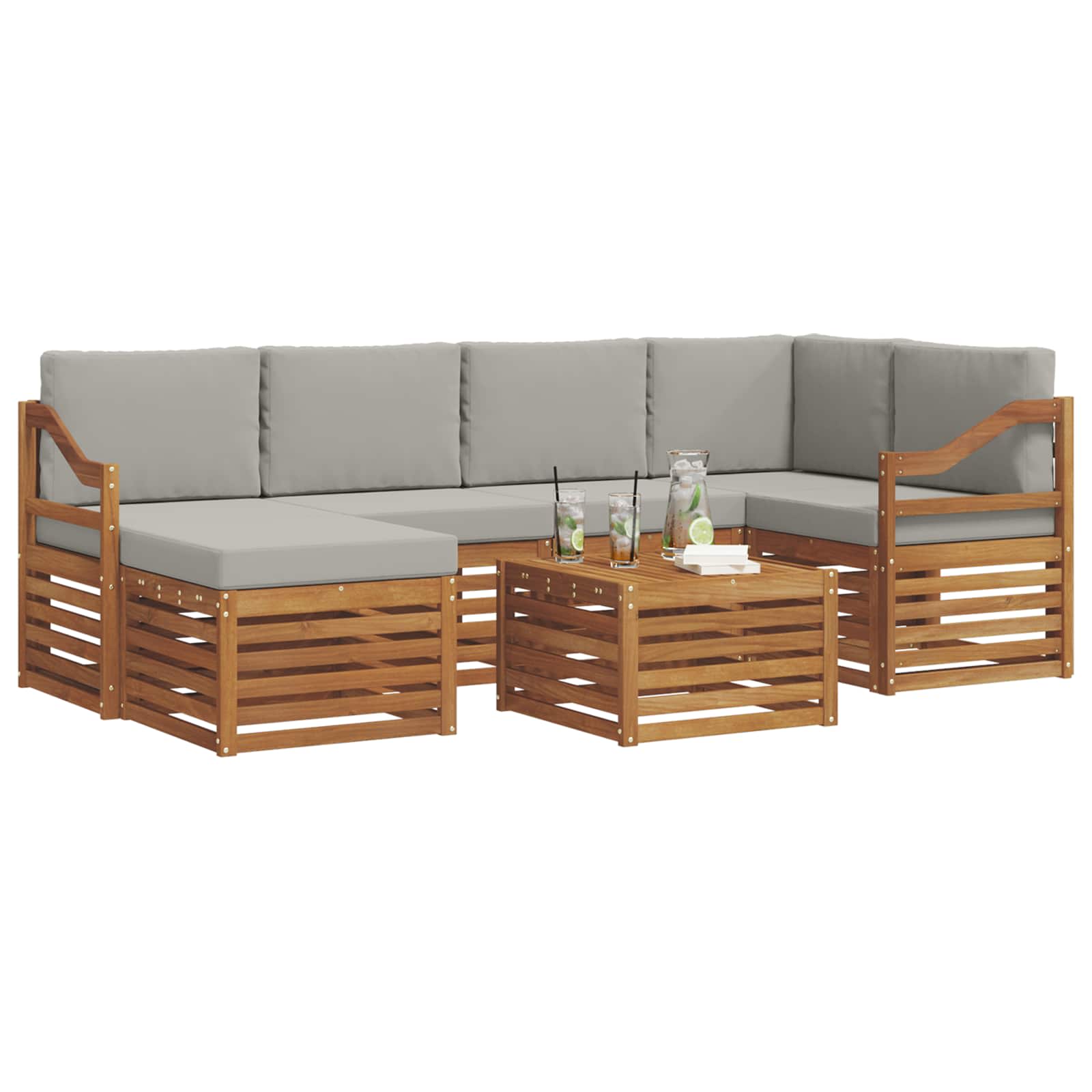 Outdoor-Sofagarnitur 7 stk. Natürlich und Hellgrau Polyester