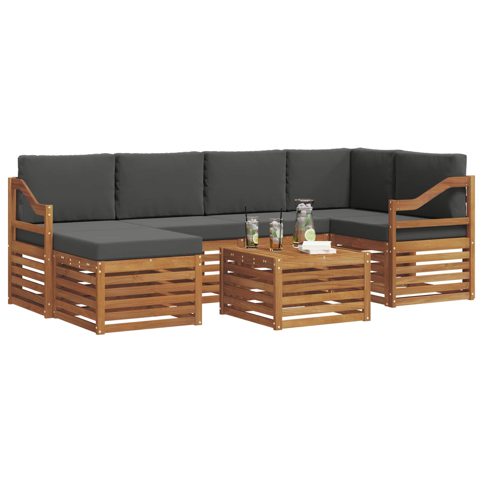 Outdoor-Sofagarnitur 7 stk. Natur und Anthrazit Polyester