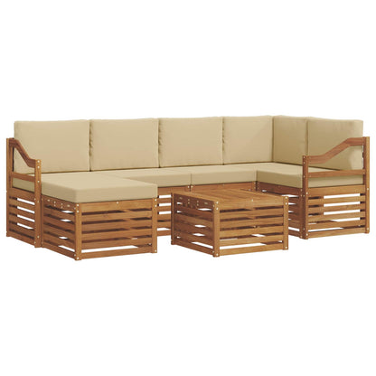 Outdoor-Sofagarnitur 7 stk. Natur und Beige Polyester