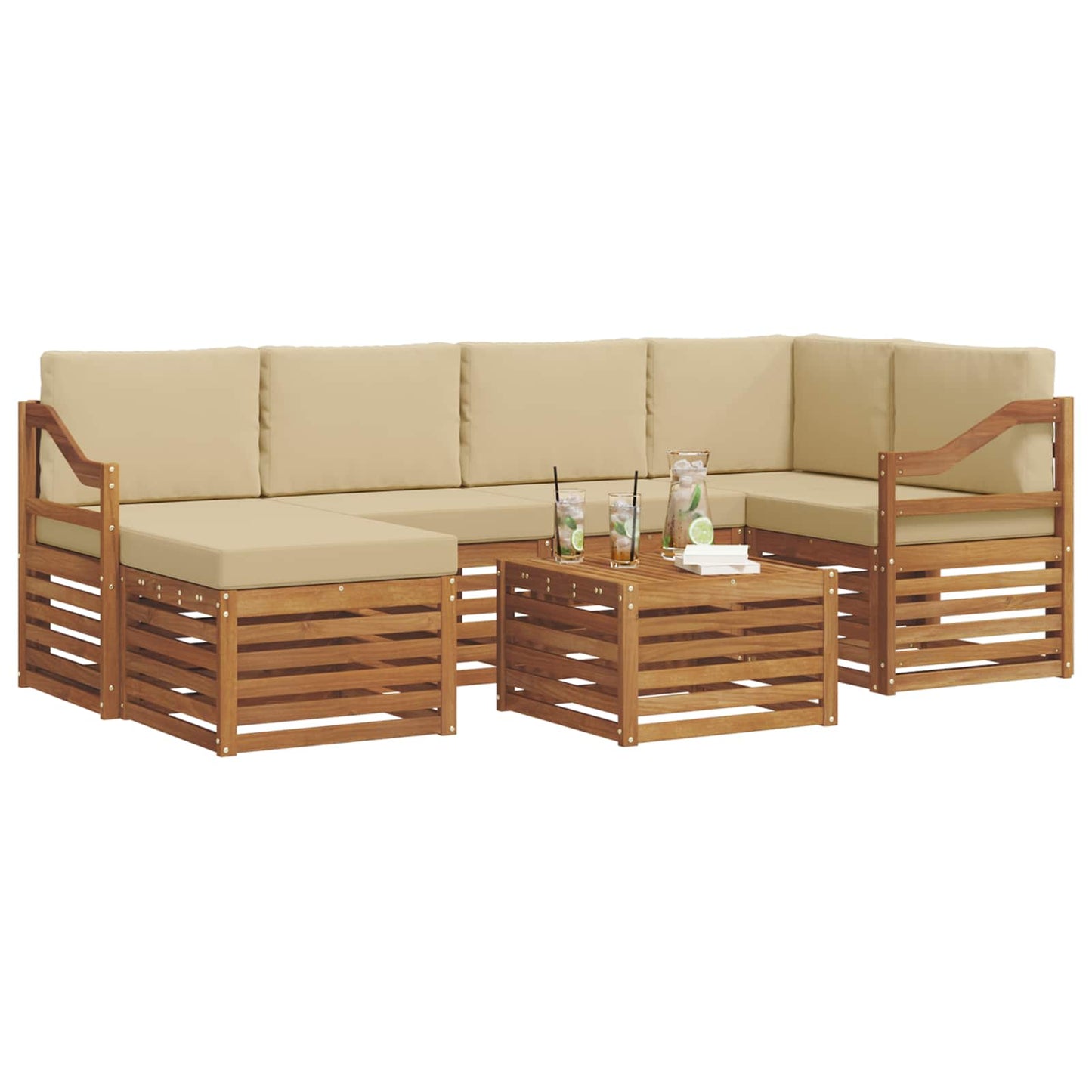 Outdoor-Sofagarnitur 7 stk. Natur und Beige Polyester
