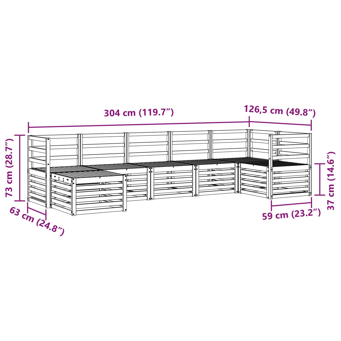 Ecksofa Set 7 pcs Natur Massivholz Akazie
