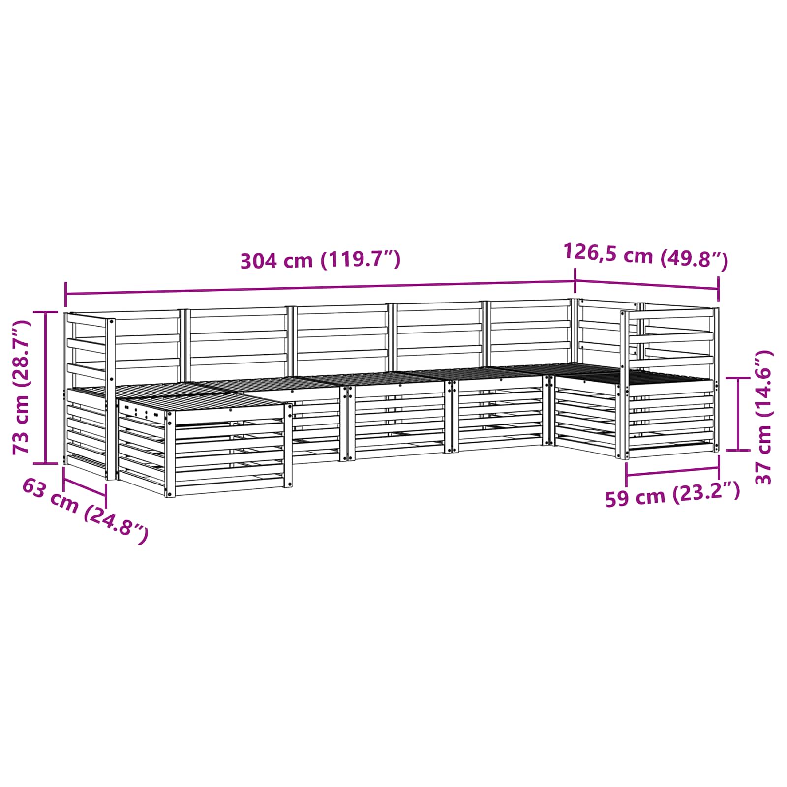 Ecksofa Set 7 pcs Natur Massivholz Akazie