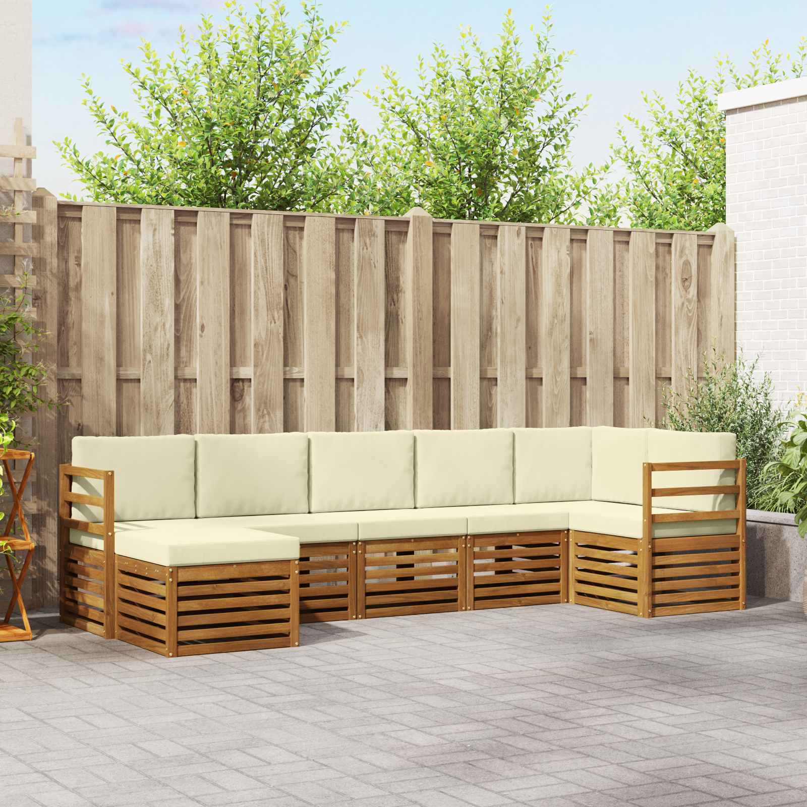 Outdoor-Sofagarnitur 7 stk. Natur und Creme