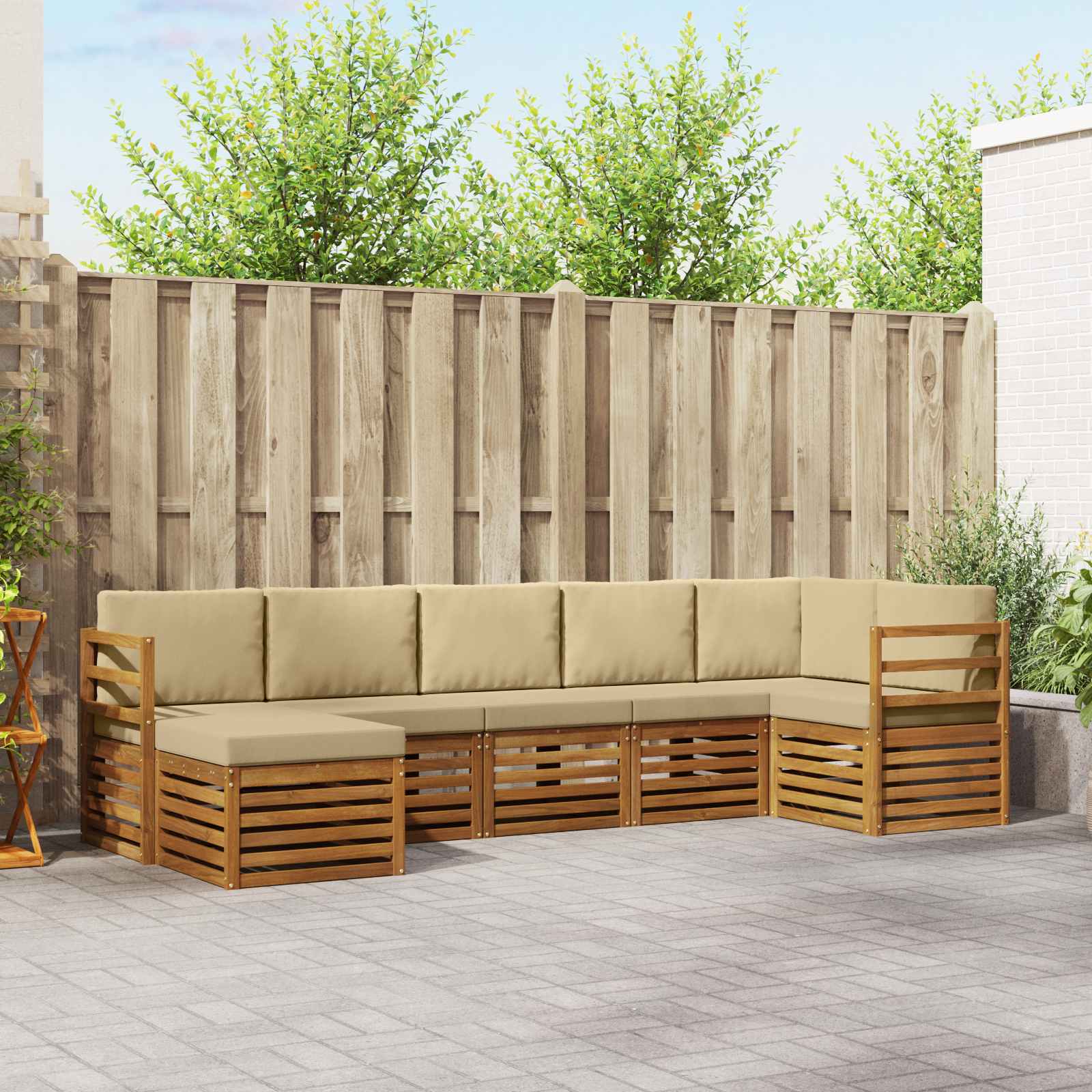Outdoor-Sofagarnitur 7 stk. Natur und Beige