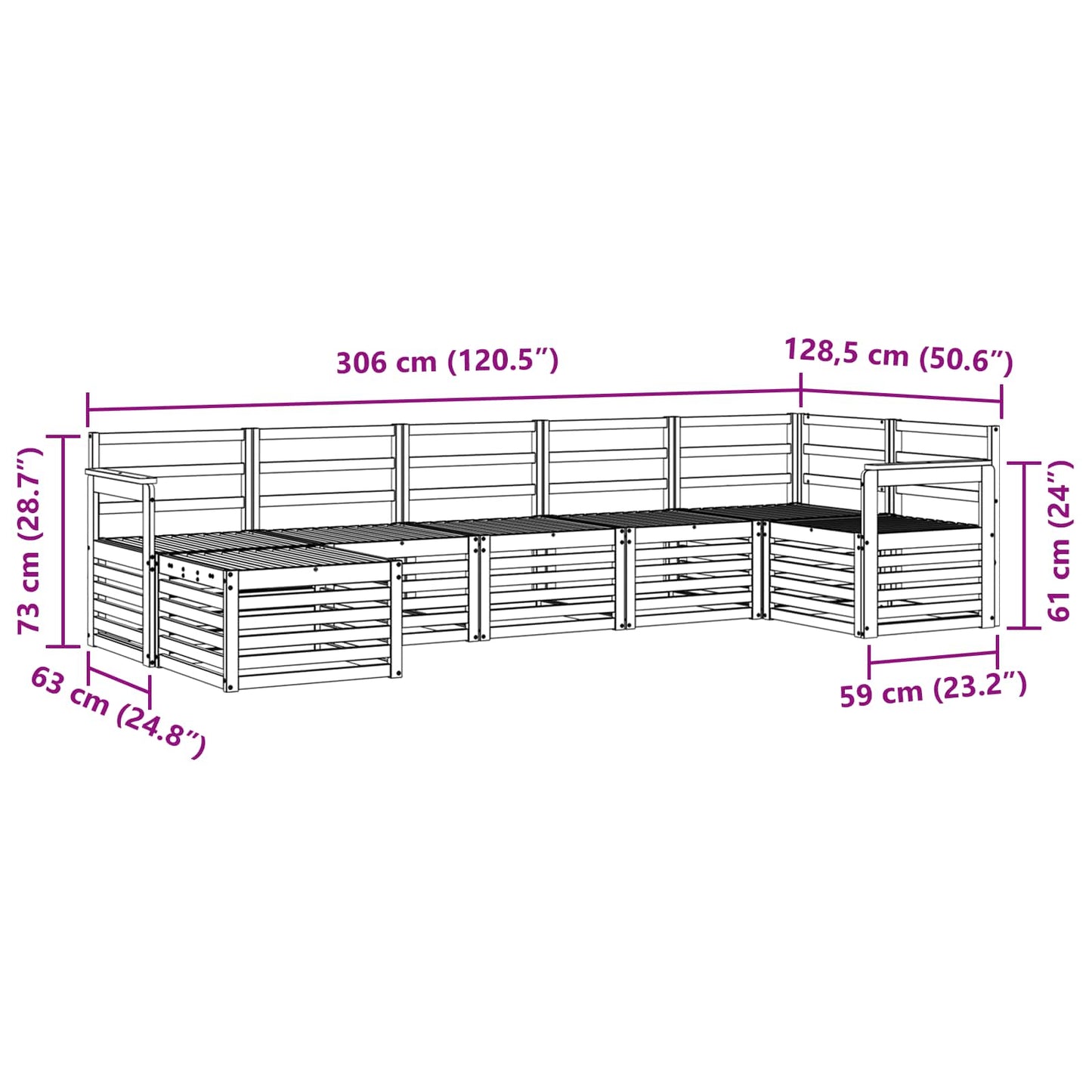 Ecksofa Set 7 pcs Natur Massivholz Akazie