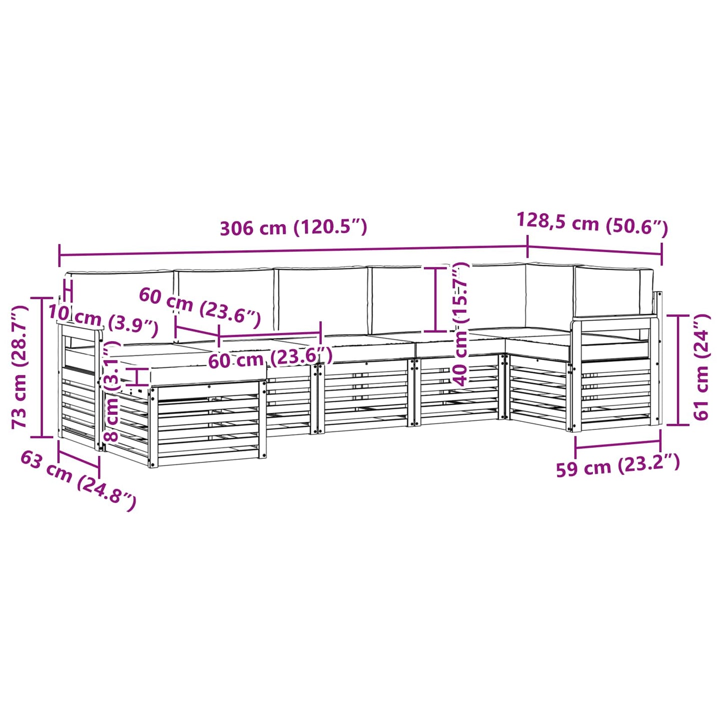 Outdoor-Sofagarnitur 7 stk. Natürlich und Hellgrau