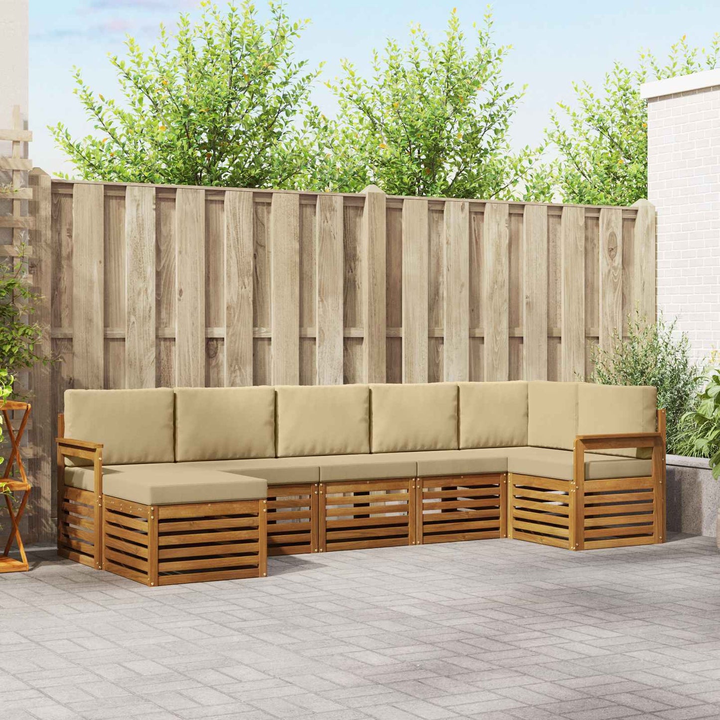 Ecksofa Set mit Kissen 7 pcs Natur und Beige Massivholz Akazie
