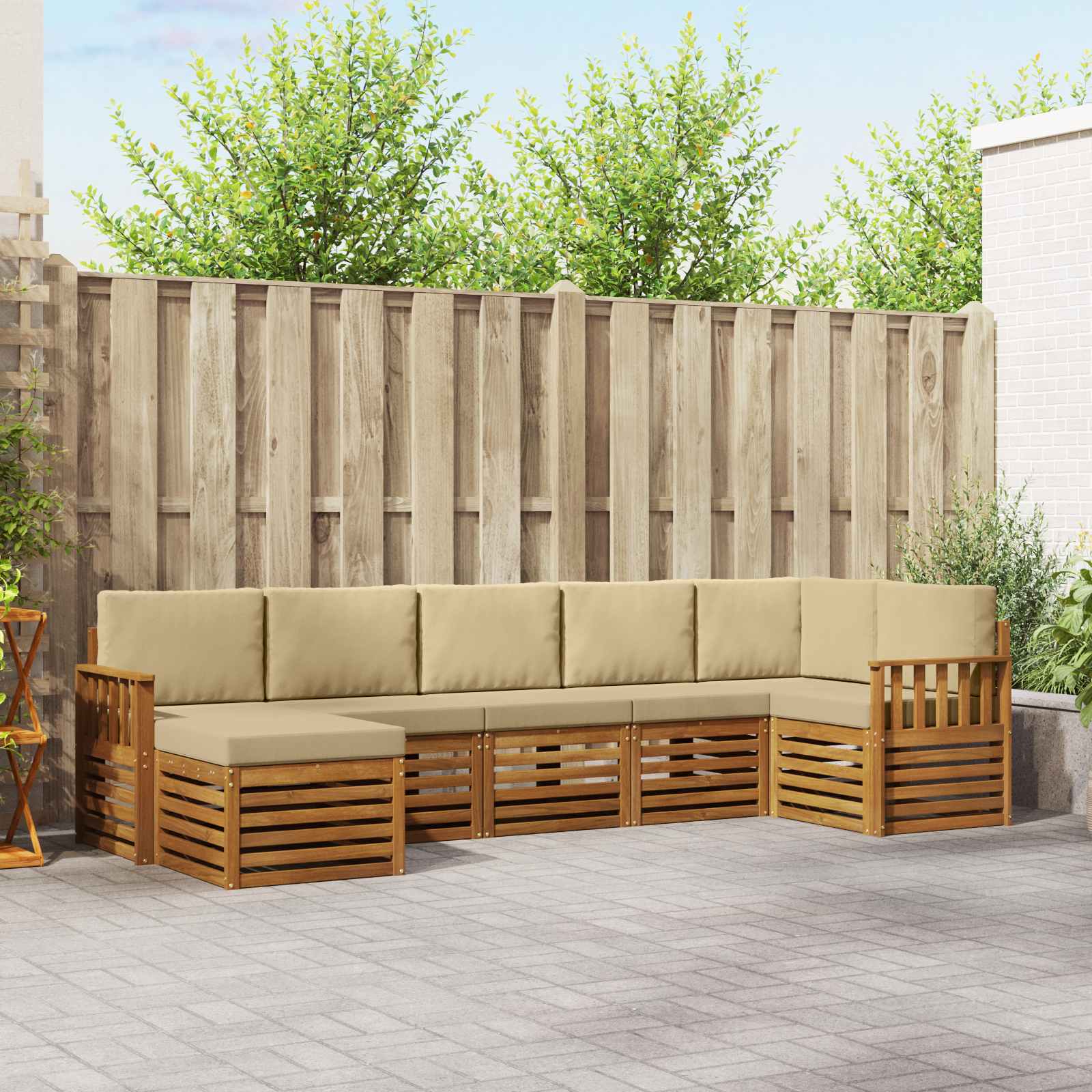 Outdoor-Sofagarnitur 7 stk. Natur und Beige
