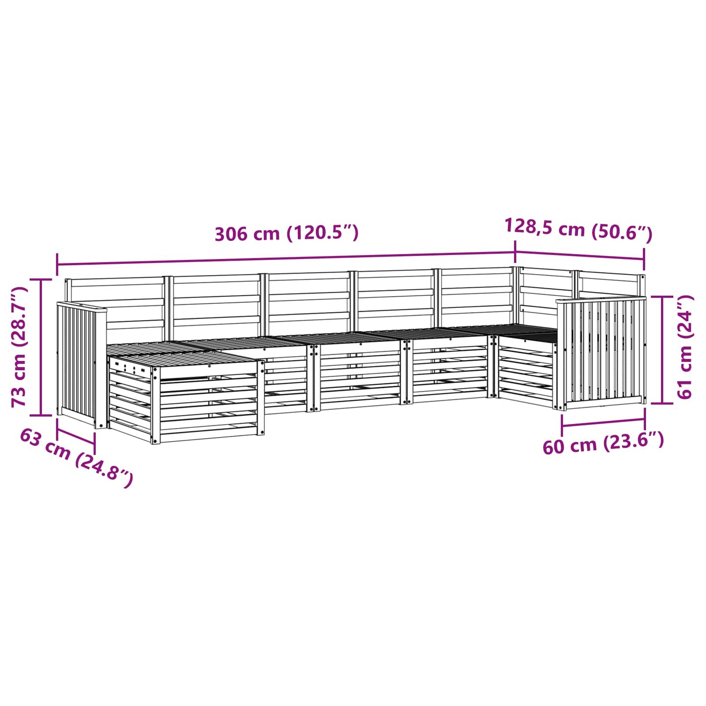 Ecksofa Set 7 pcs Natur Massivholz Akazie