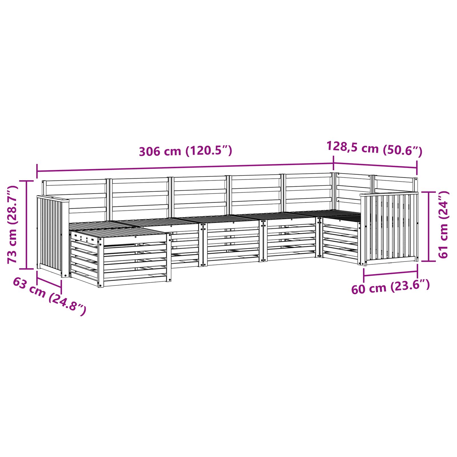 Ecksofa Set 7 pcs Natur Massivholz Akazie