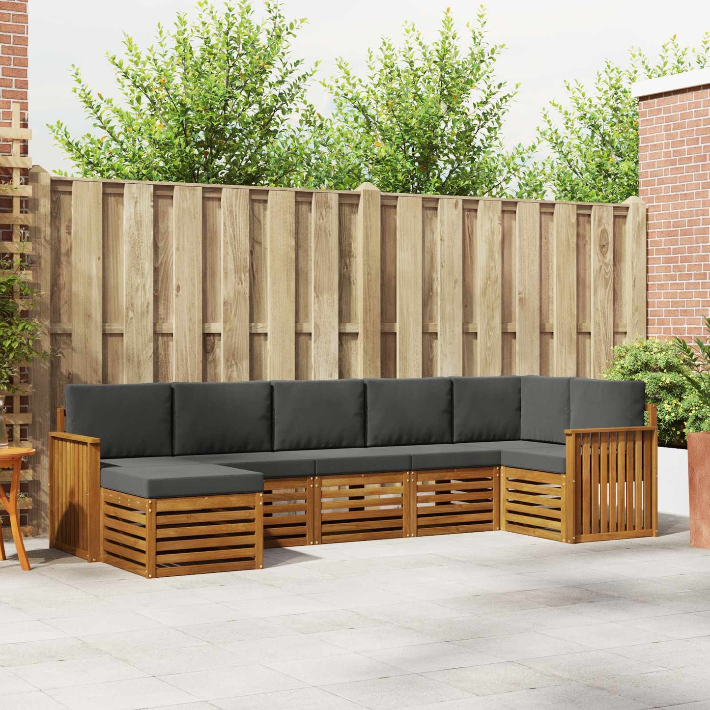 Ecksofa Set 7 pcs Natur und Anthrazit Massivholz Akazie