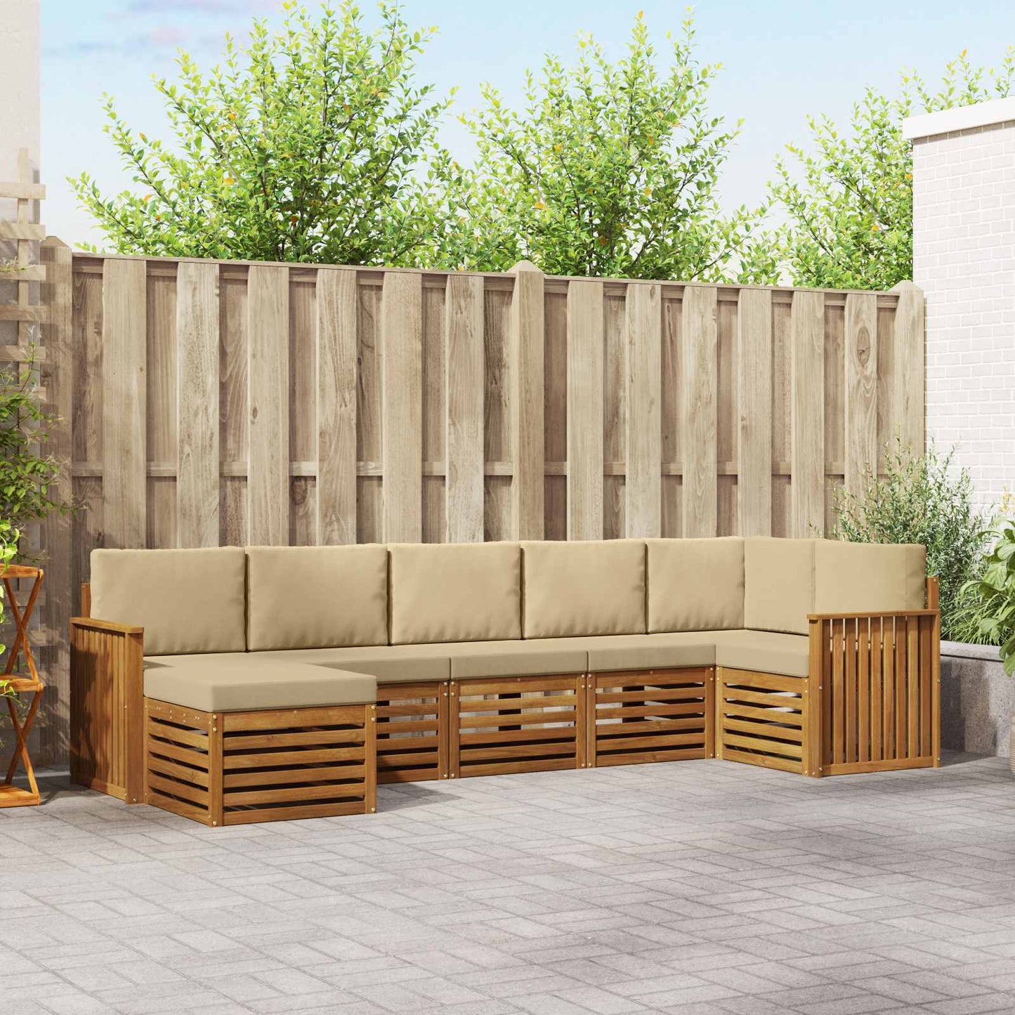 Outdoor-Sofagarnitur 7 stk. Natur und Beige